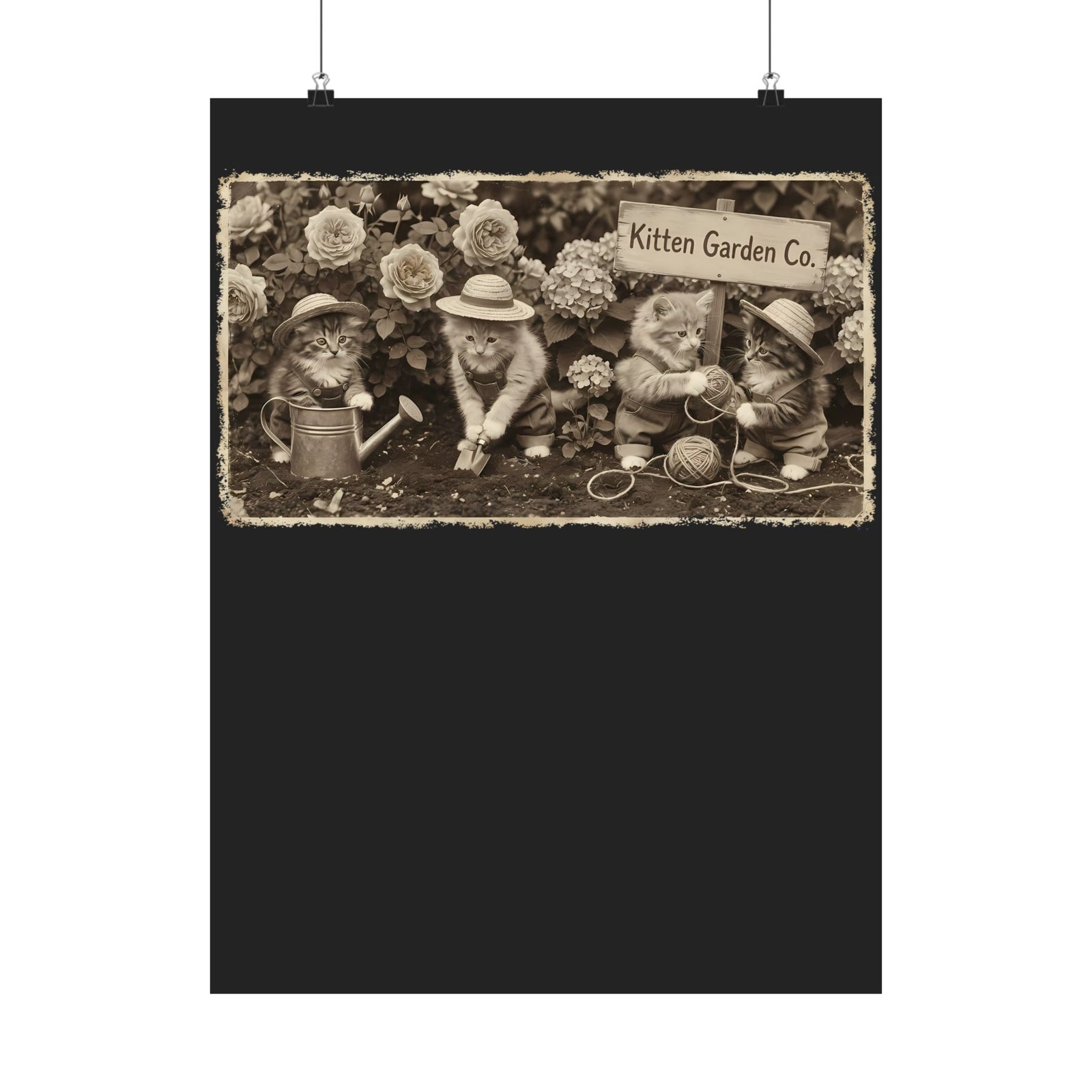 Vintage Kittens in the Garden Poster — Cute Floral Cat Poster