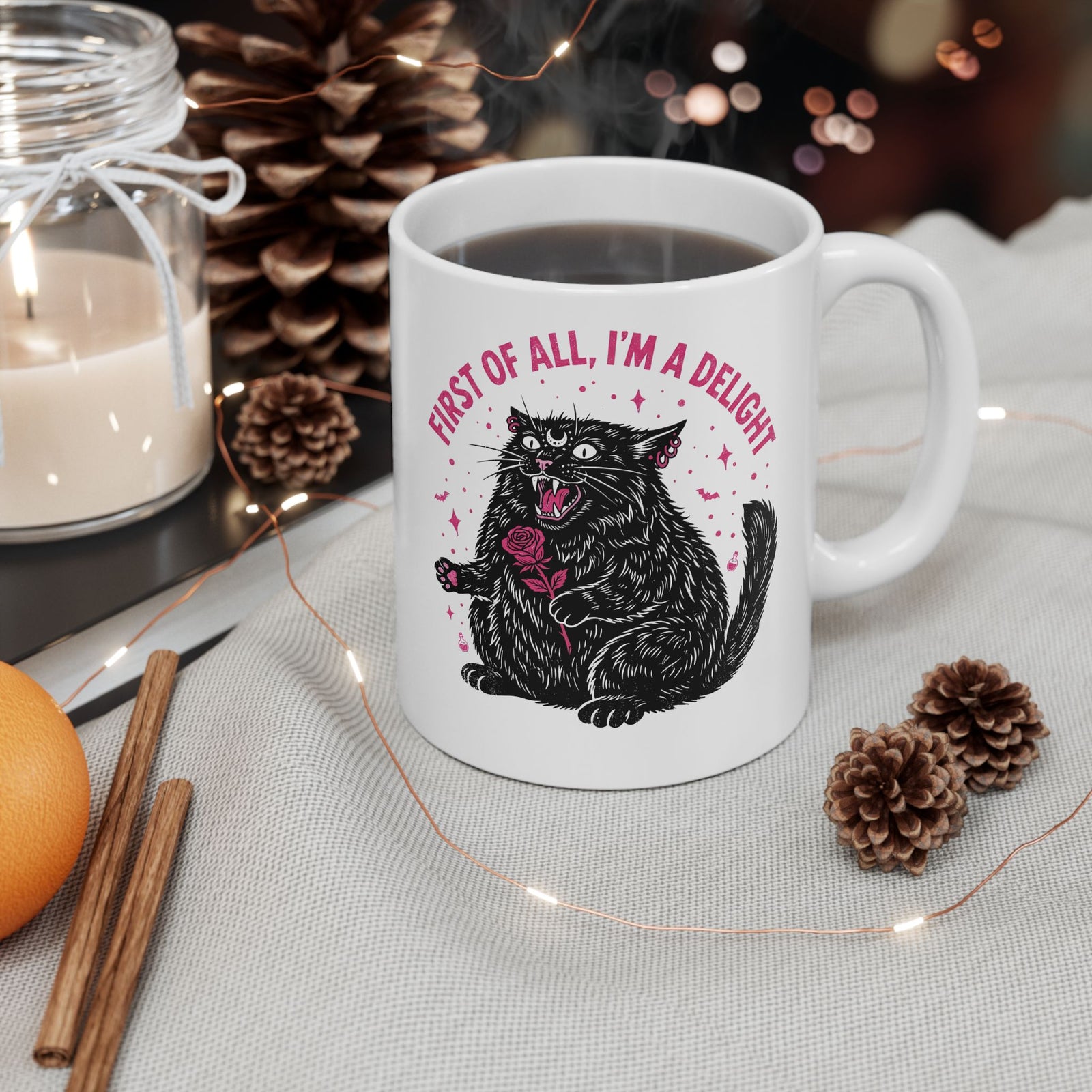 Black Cat "First of All I'm a Delight" Ceramic Mug