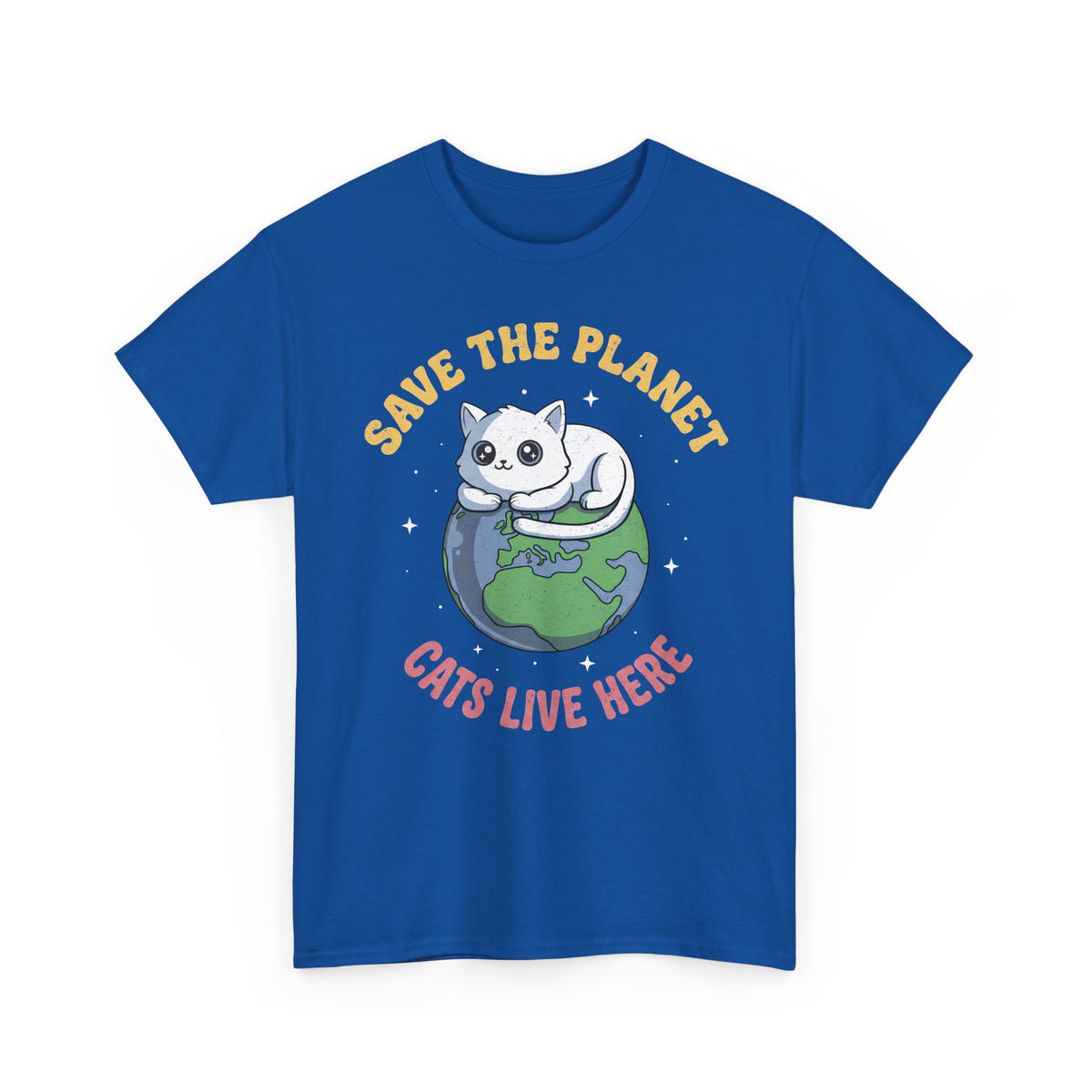 Save The Planet Cats Live Here T-Shirt — Cute White Cat Earth Tee