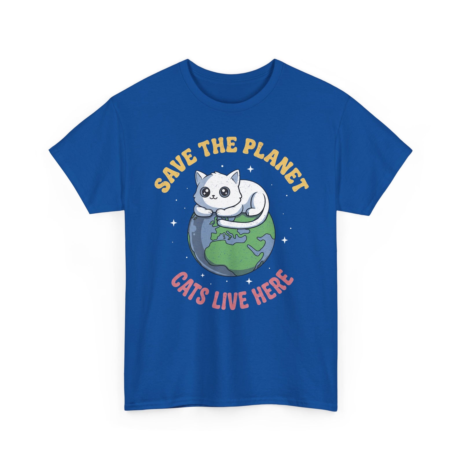 Save The Planet Cats Live Here T-Shirt — Cute White Cat Earth Tee
