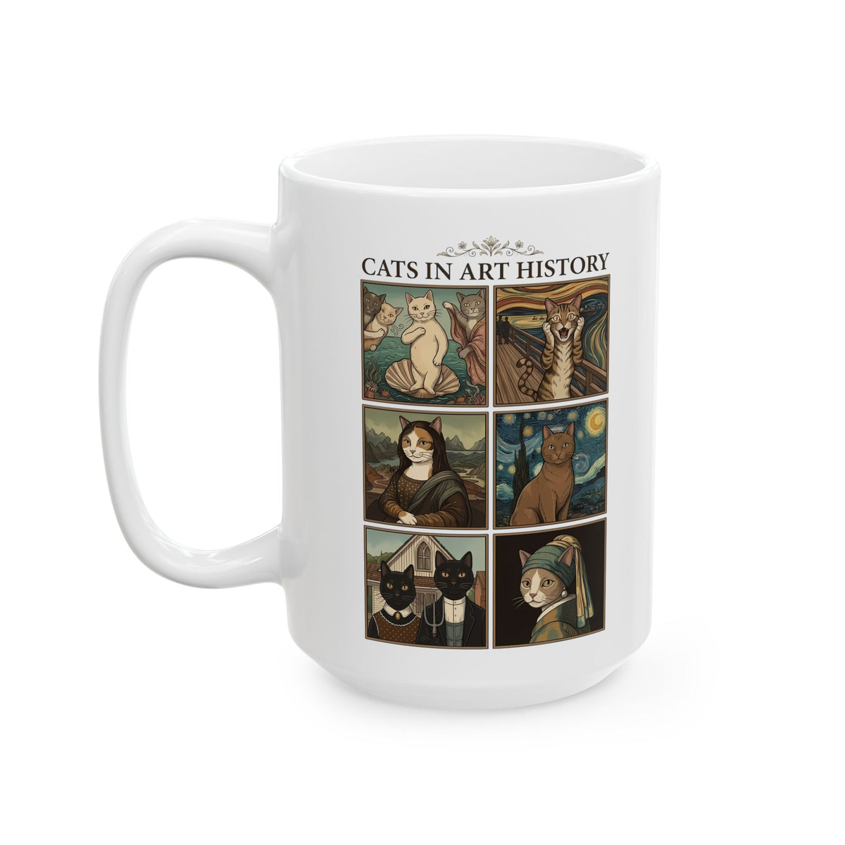 Cats in Art History Ceramic Mug — Vintage Art Cat Mug for Cat Lovers & Art Fans