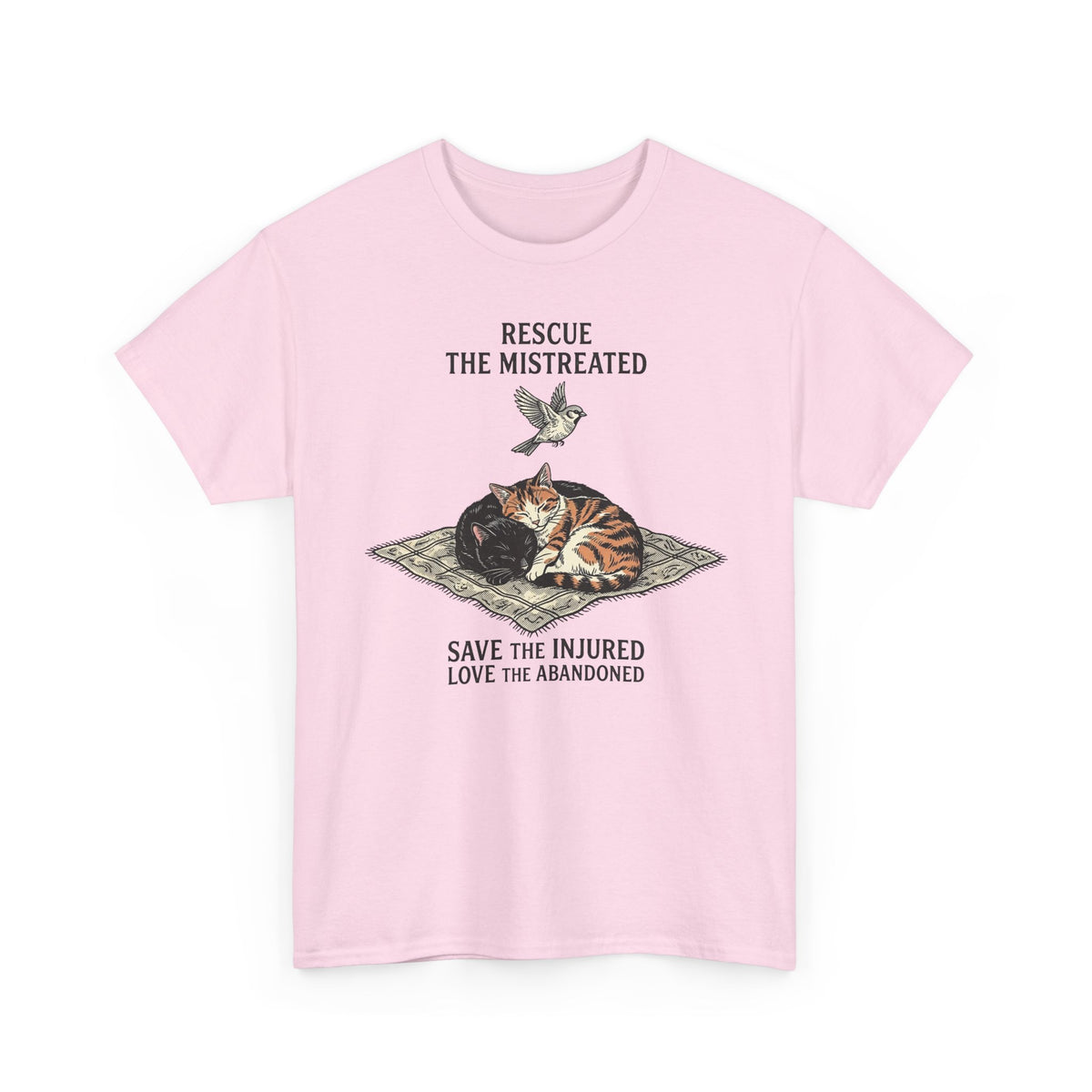 Cat Lover T-Shirt — "Rescue the Mistreated, Save the Injured, Love the Abandoned" Rescue Cat Tee