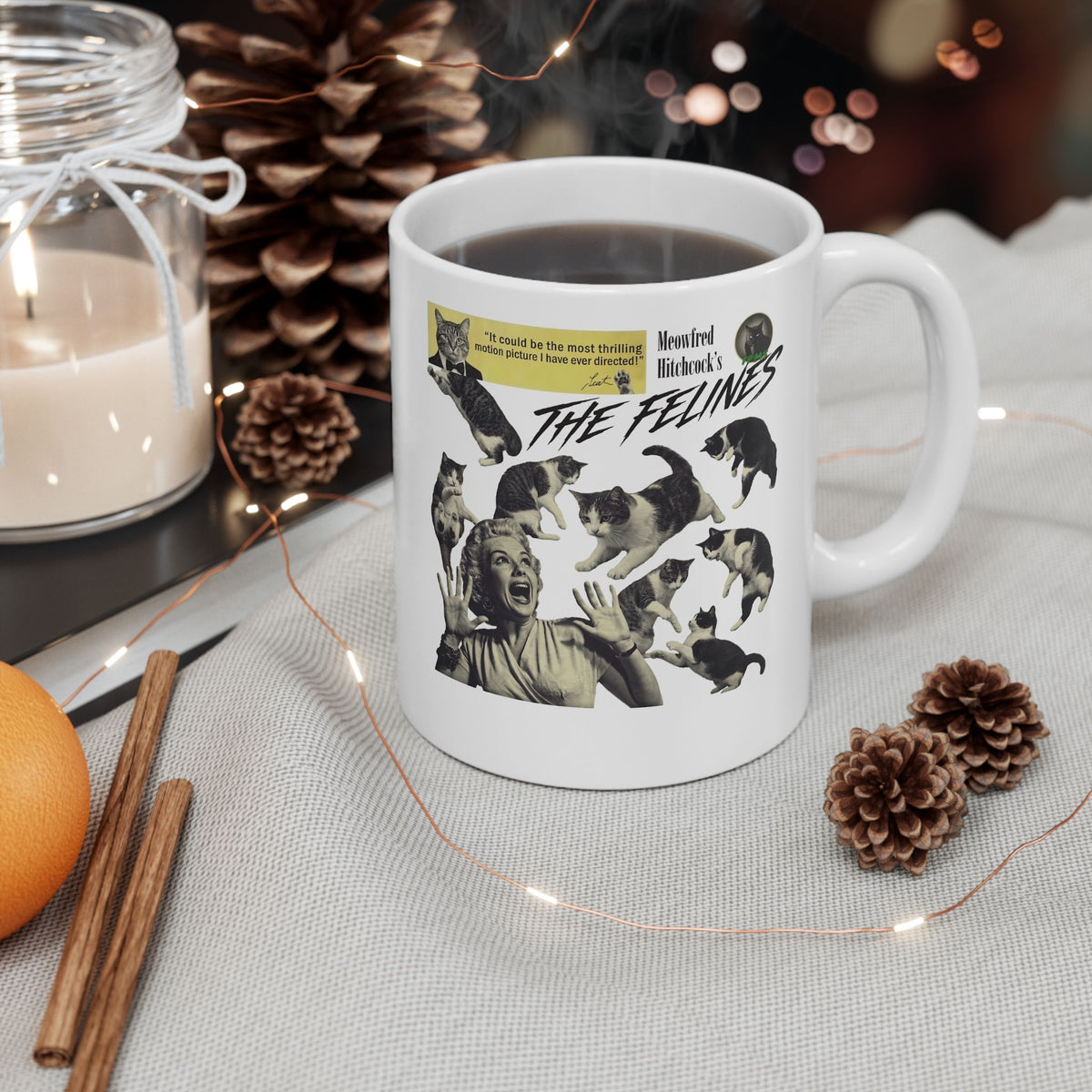 Retro Felines Ceramic Mug — Vintage Cat Graphic Mug