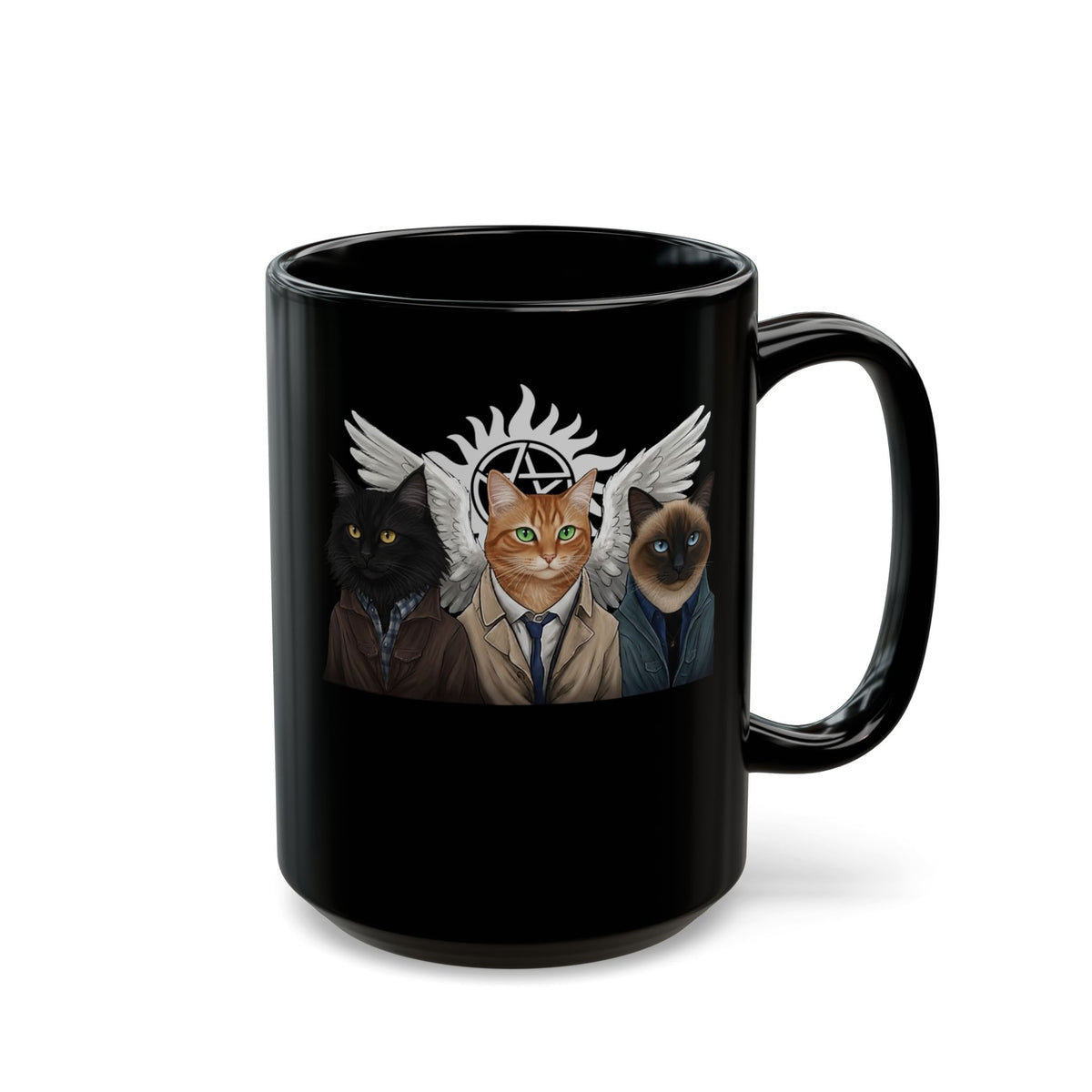 SuperCat Supernatural Cat Black Mug — Mystical Cat Graphic Mug