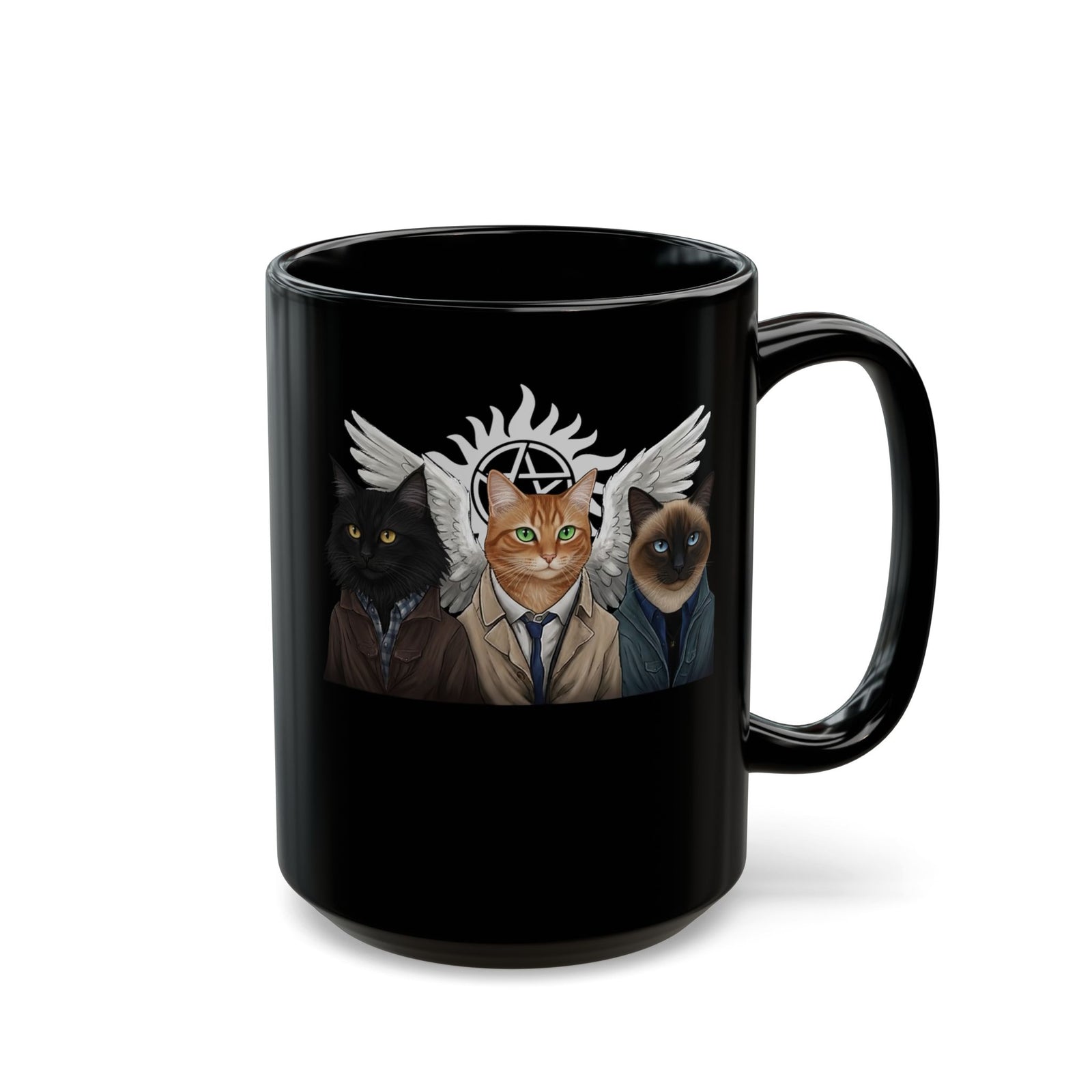SuperCat Supernatural Cat Black Mug — Mystical Cat Graphic Mug
