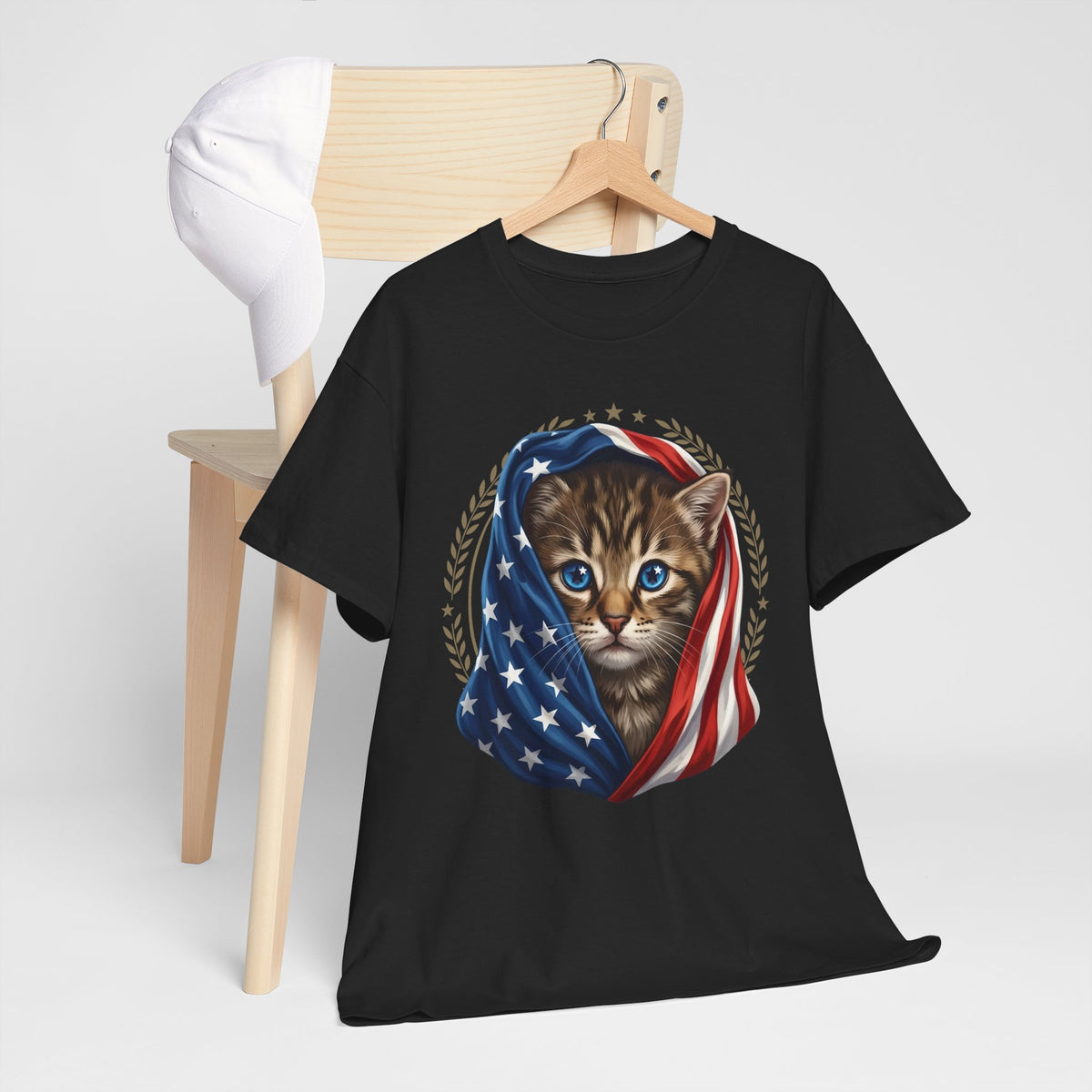 Patriotic American Flag Cat T-Shirt Cute Kitten USA Pride