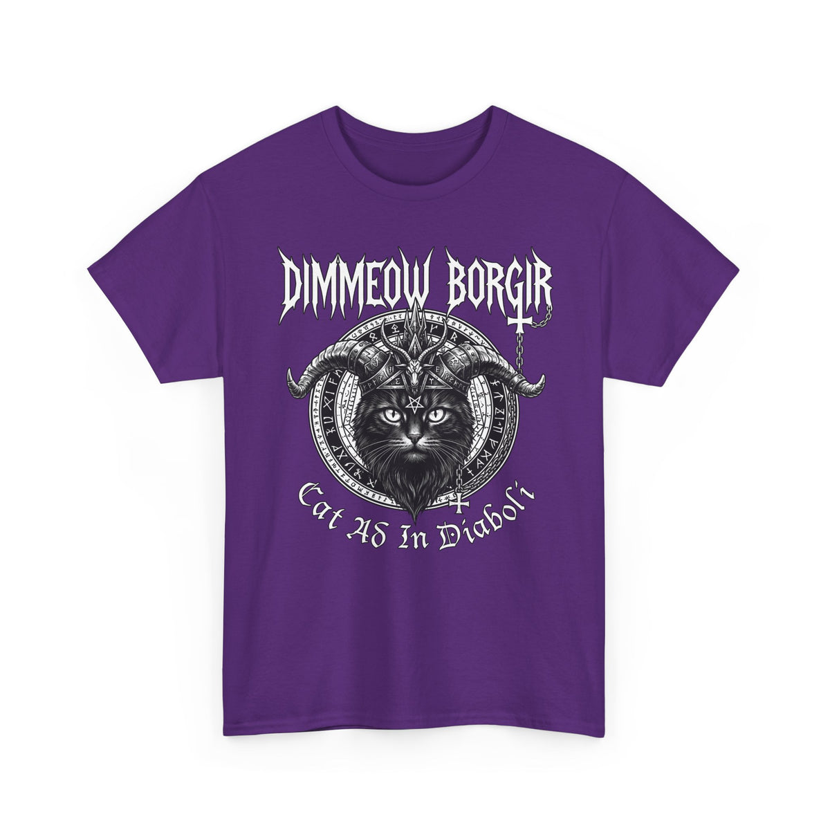 Black Metal Cat T-Shirt — "Dimmeow Borgir" Gothic Cat Band Tee