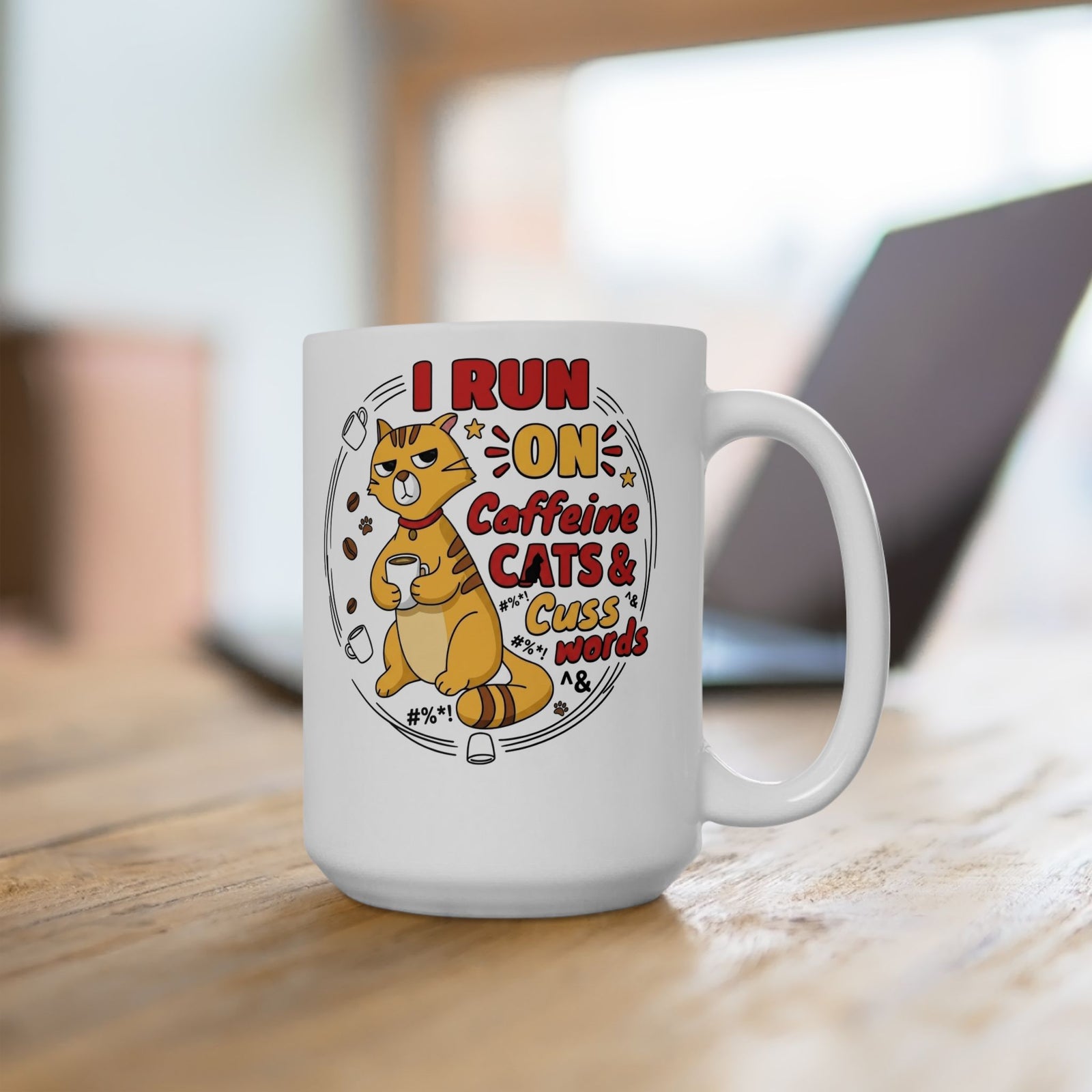 Caffeine, Cats & Cuss Words Mug Funny Cat Lover Coffee Mug