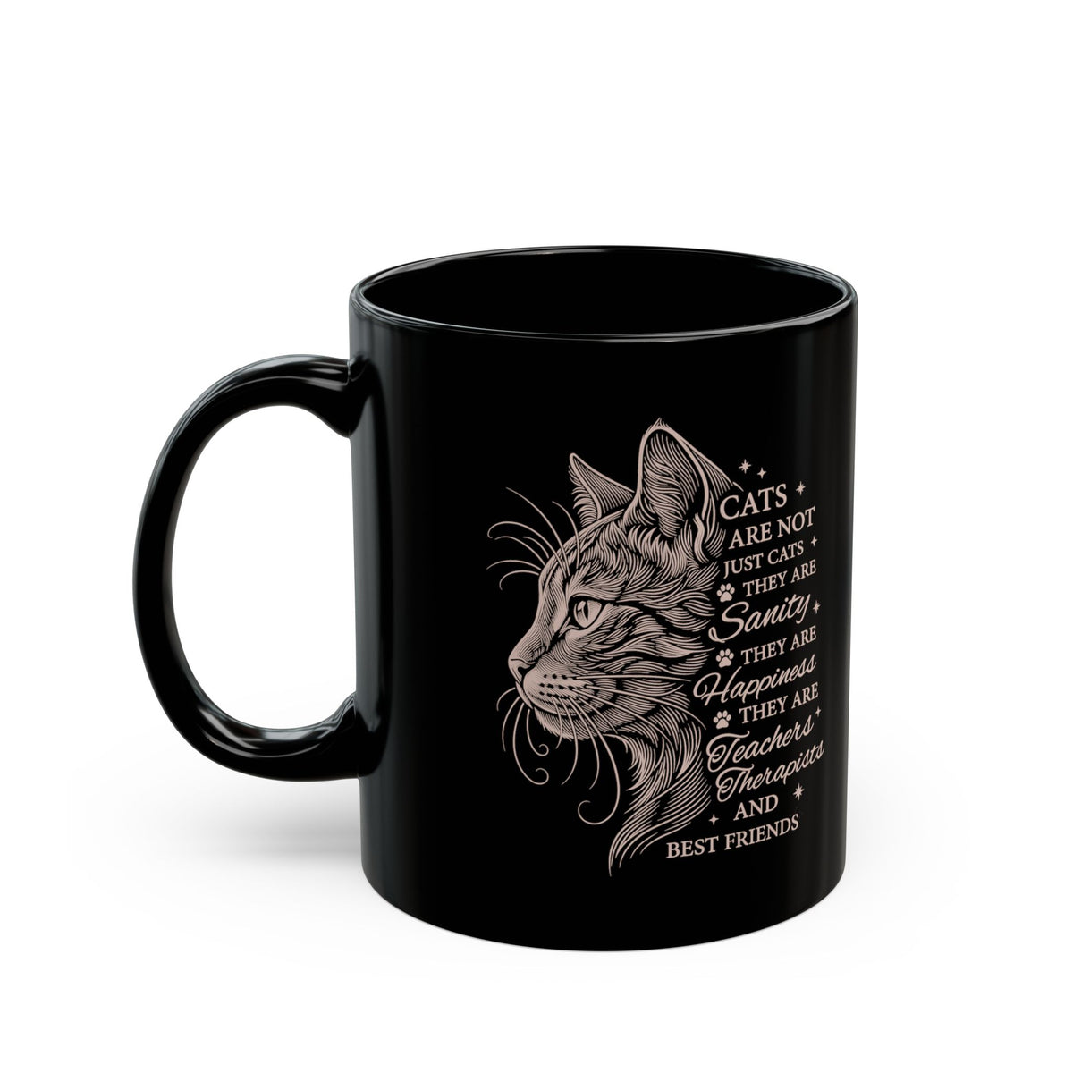 Cats Are Not Just Cats Black Mug — Funny Cat Lover Mug