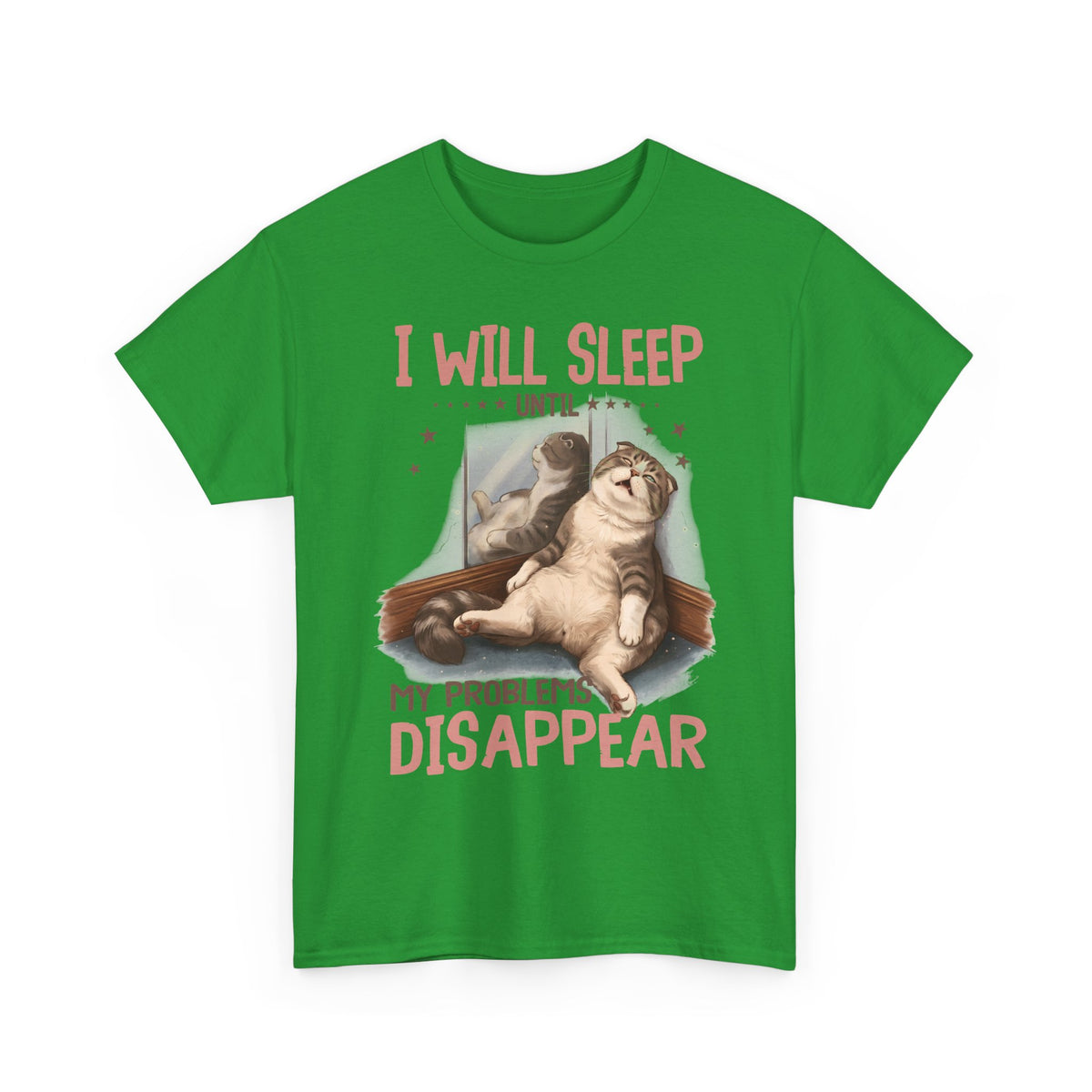 I Will Sleep Until My Problems Disappear T-Shirt — Funny Lazy Cat Graphic Tee