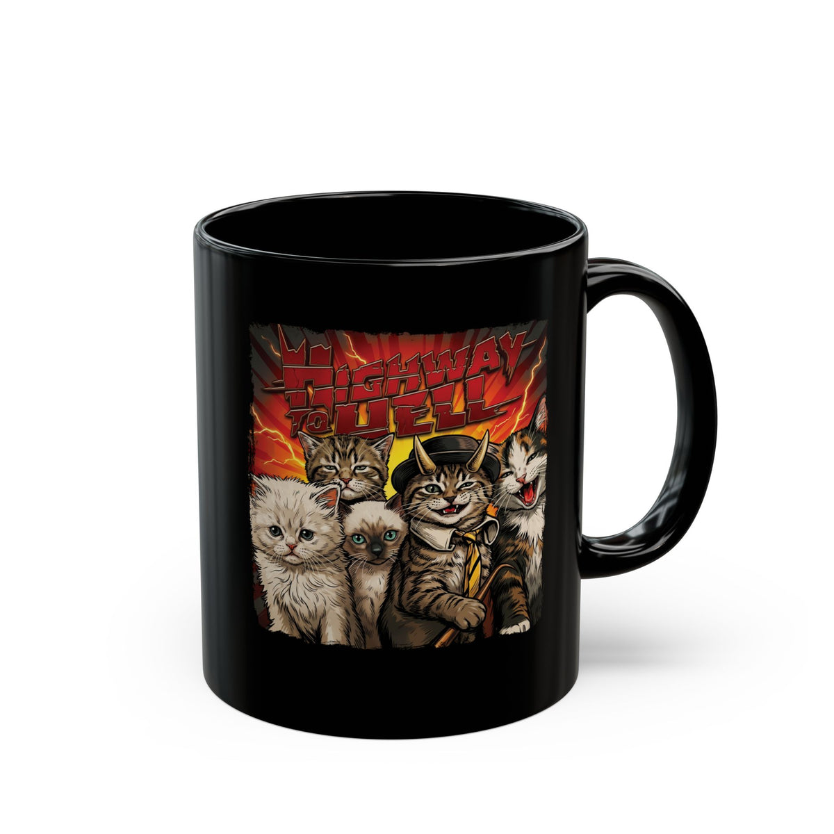 "Highway to Hell" Hard Rock Cats Parody Black Mug