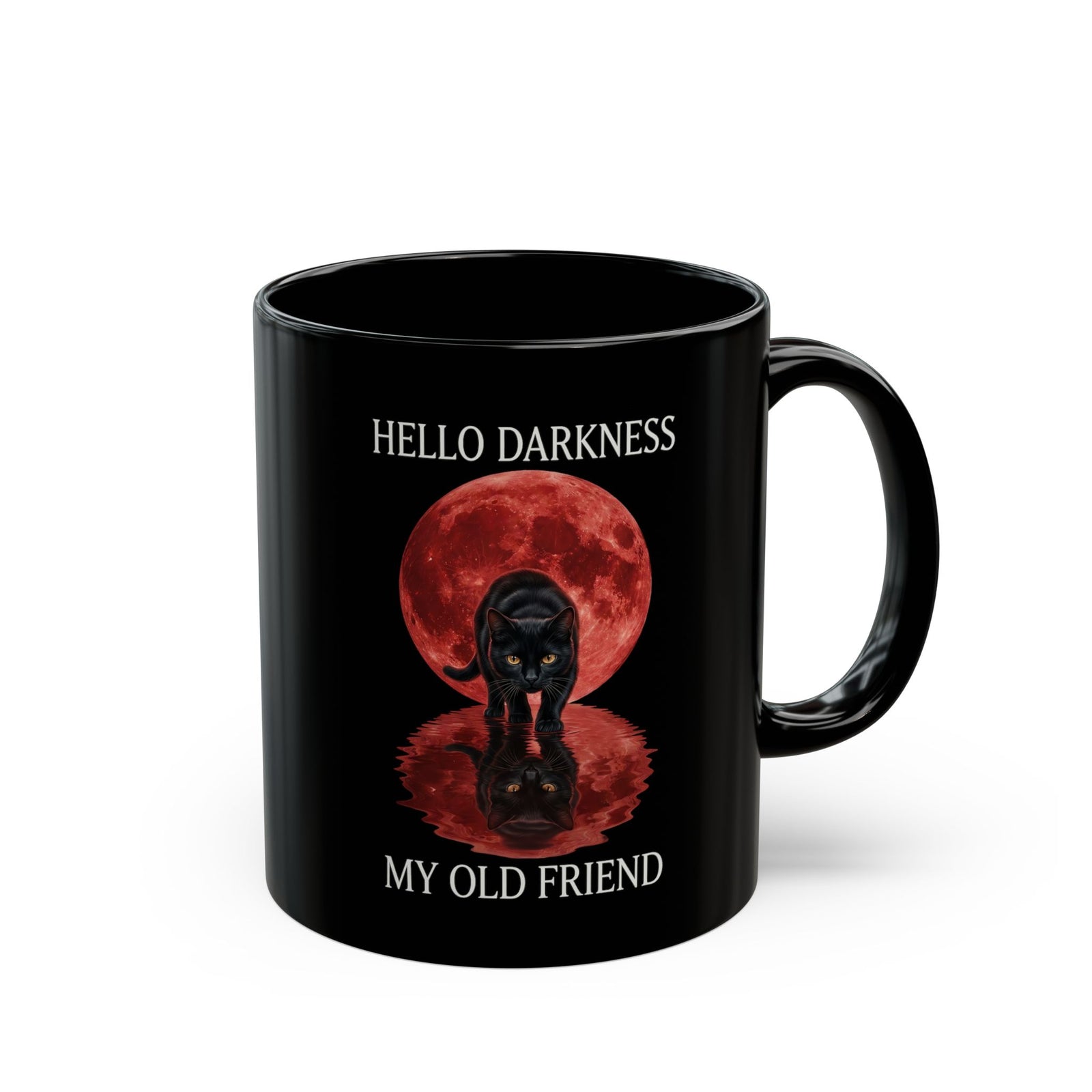 Hello Darkness My Old Friend Black Cat Black Mug