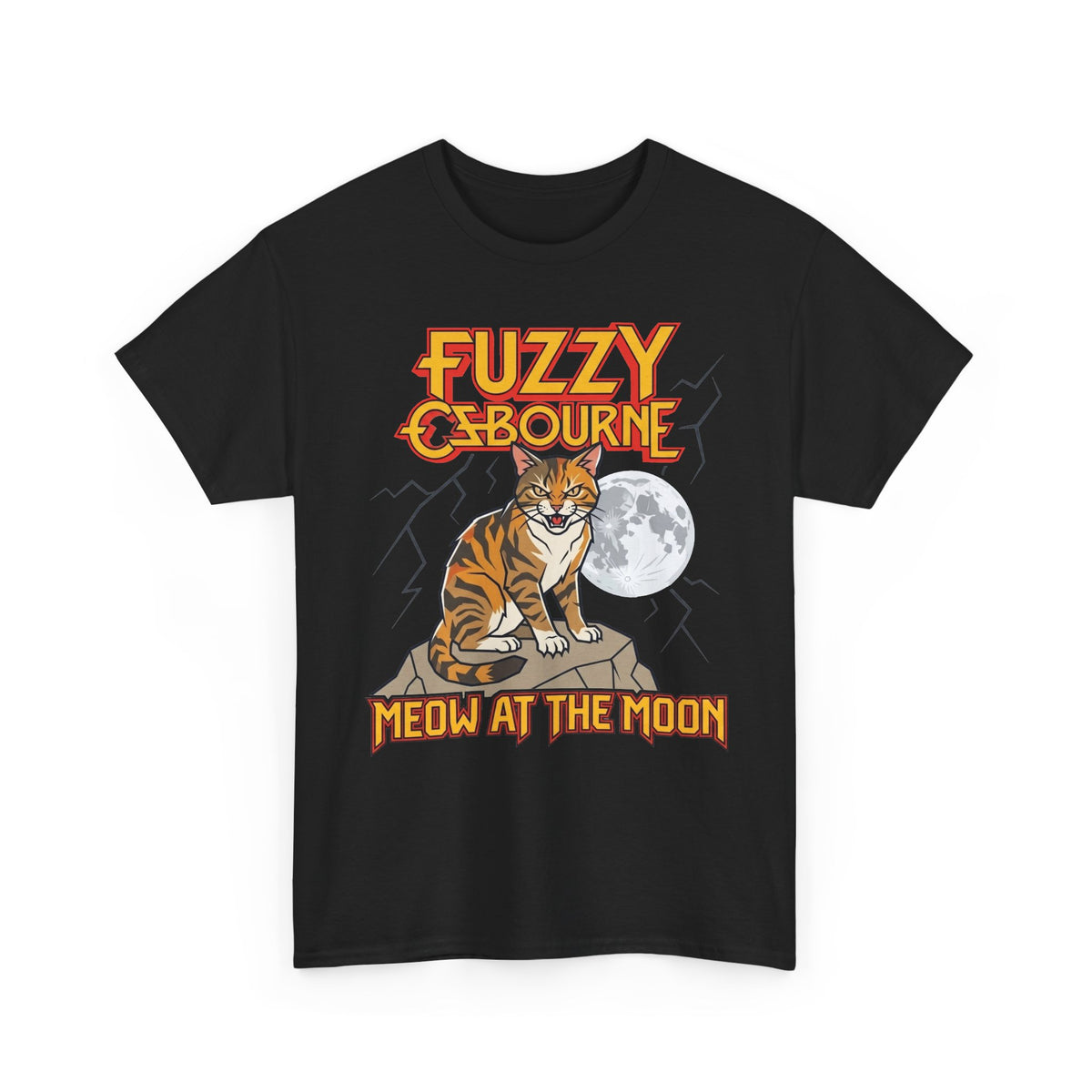 Fuzzy Osbourne "Meow at the Moon" Graphic Tee - Retro Cat Band Shirt