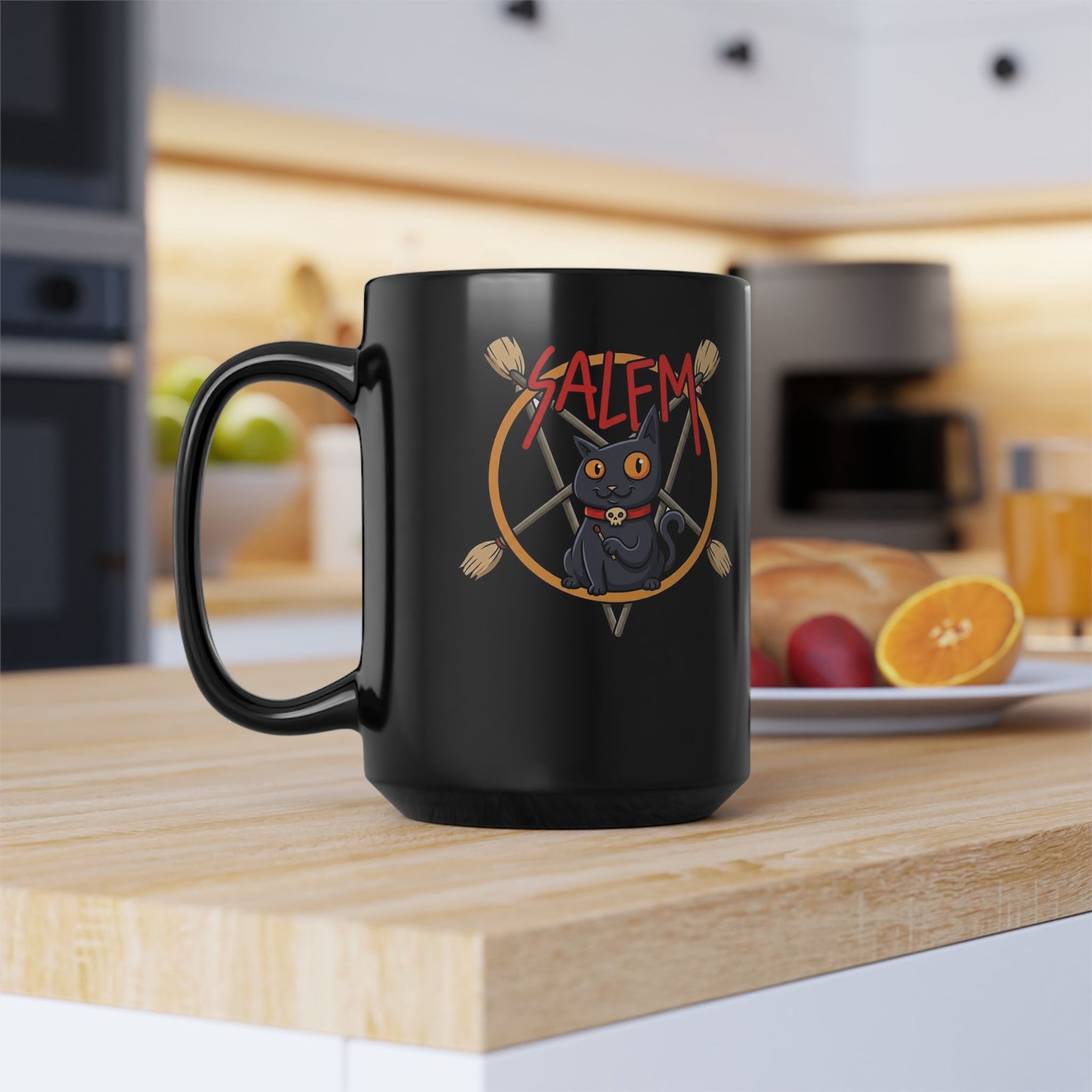 Salem Black Cat Black Mug — Spooky Vintage Cat Mug