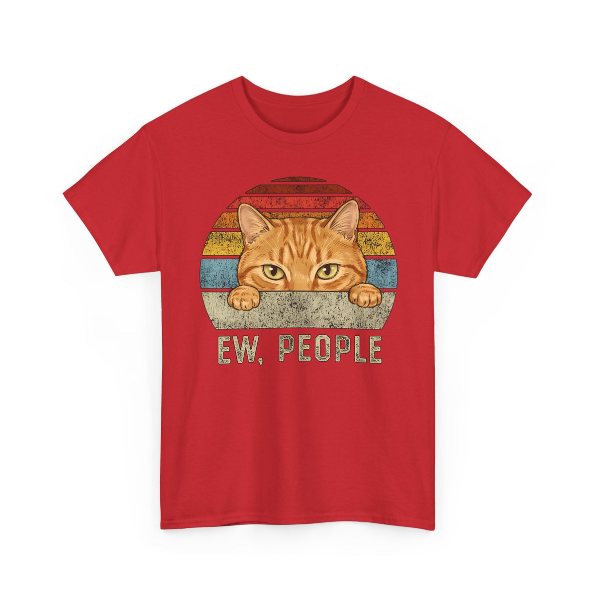 Ew People Orange Cat T-Shirt — Funny Retro Sunset Introvert Graphic Tee