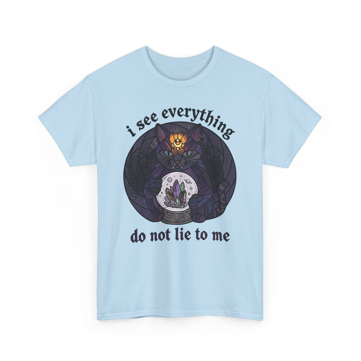 Mystic Fortune Teller Cat T-Shirt "I See Everything" Stained Glass Spiritual Kitten