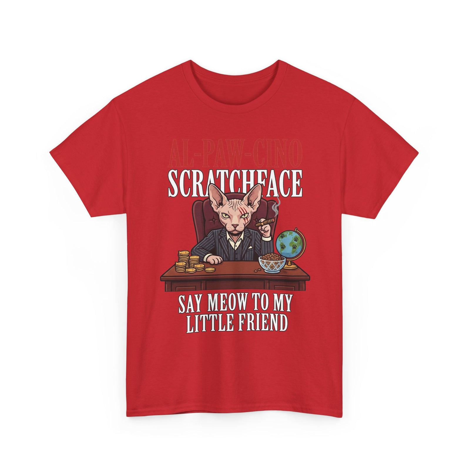 Al-Paw-Cino Scratcheace T-Shirt – Funny Cat Mafia 'Say Meow to My Little Friend' Tee