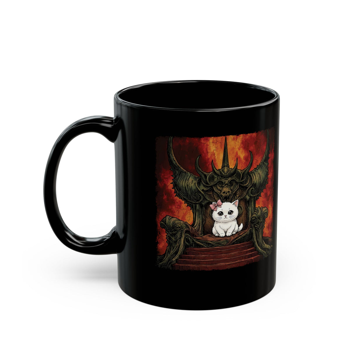 Evil Kitty Throne Kitten Black Mug — Cute Cat Dark Fantasy Graphic