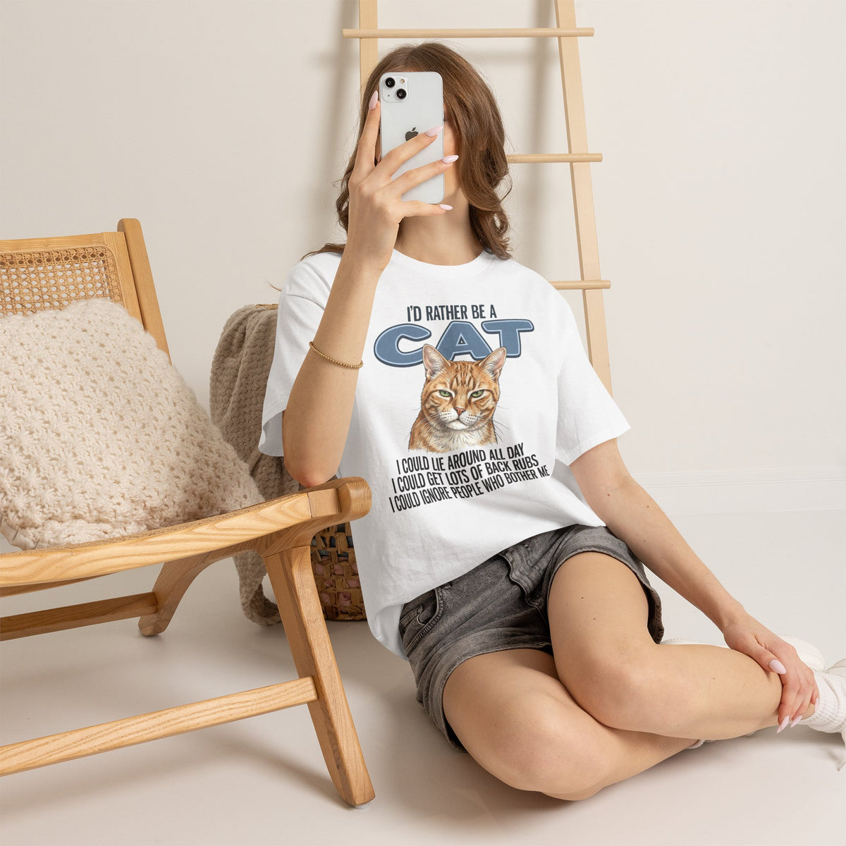 Cat Lover T-Shirt - "I'd Rather Be a Cat" Graphic Tee