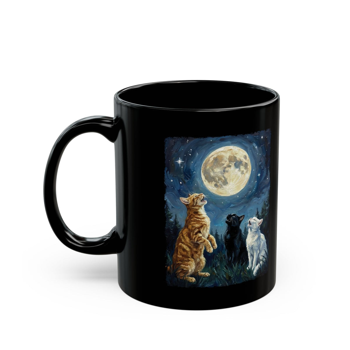 Cats Howling at the Moon Black Mug