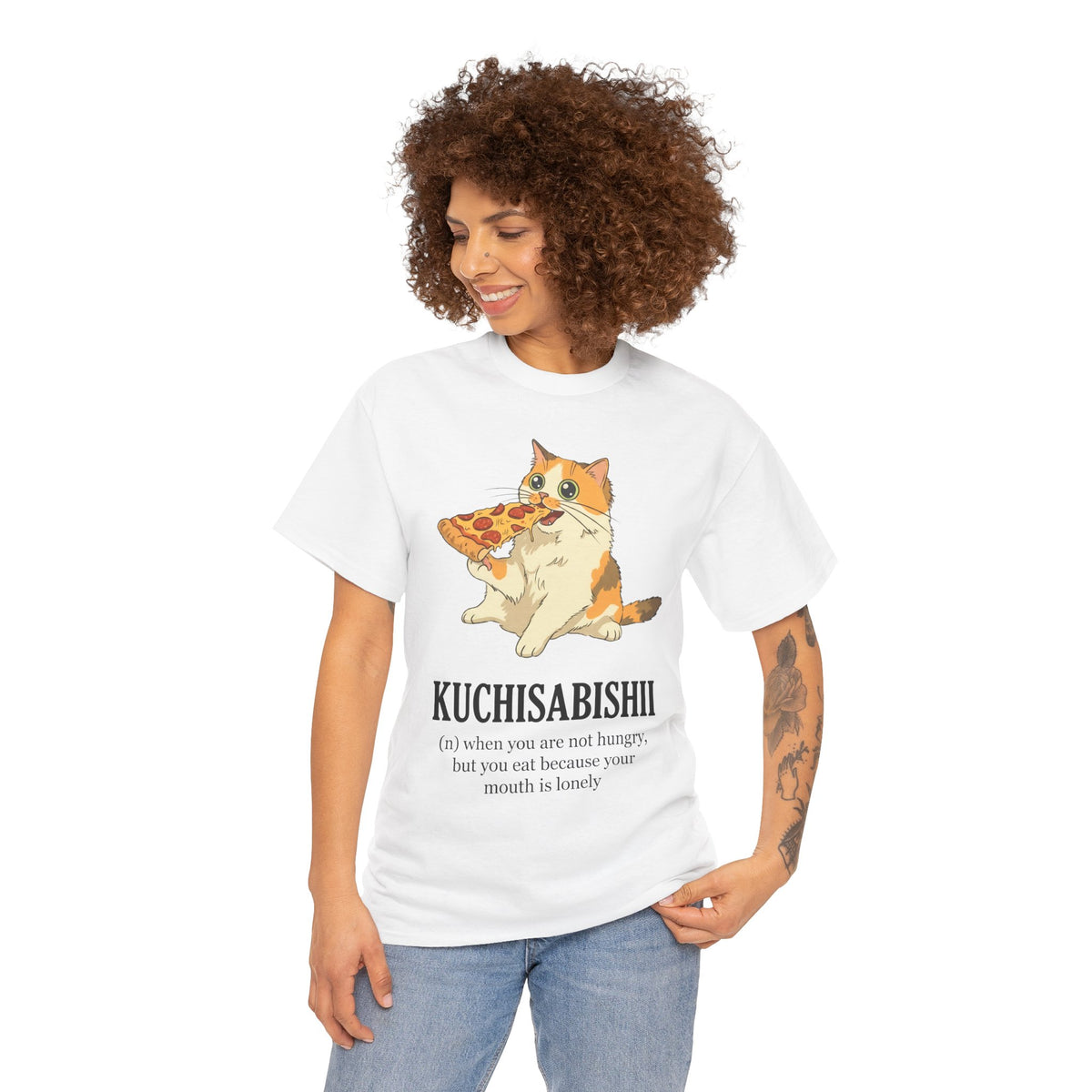 Kuchisabishii Lonely Mouth T-Shirt — Funny Cat Eating Pizza Tee