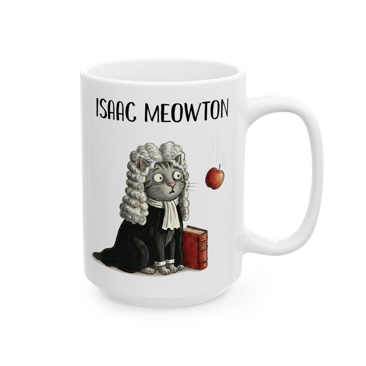 Isaac Meowton Ceramic Mug — Funny Science Pun Cat Gravity Graphic Mug