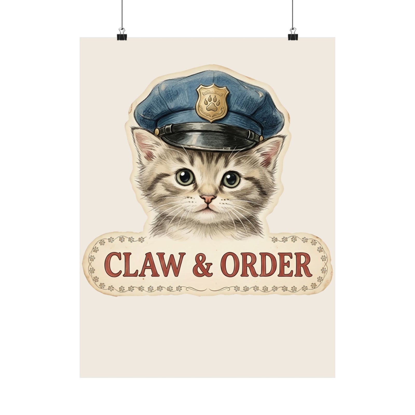 Claw and Order Cat Poster — Funny Cat Crime Pun Poster