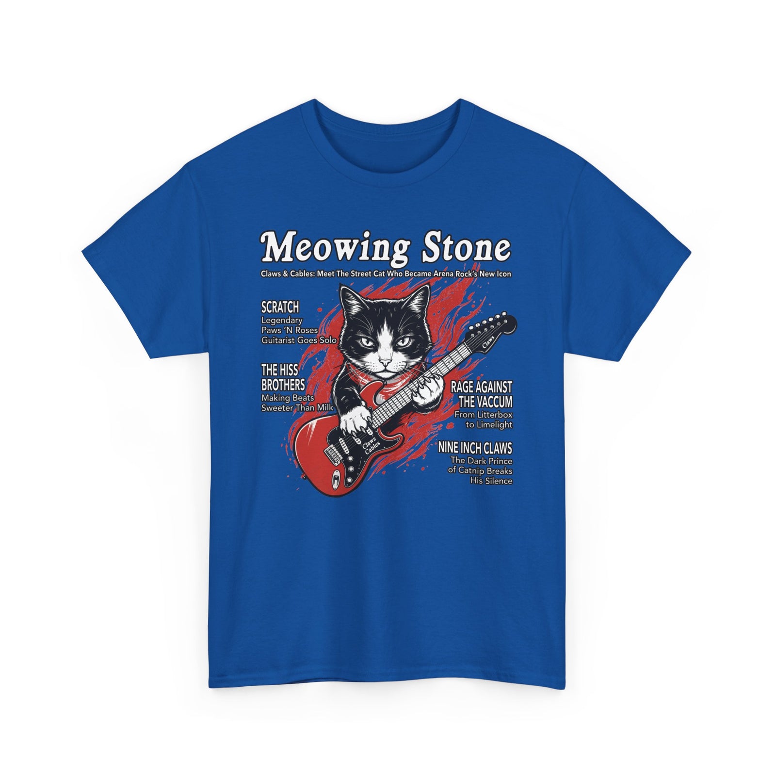 Meowing Stone Guitar Cat T-Shirt — Rock Band Cat Graphic Tee