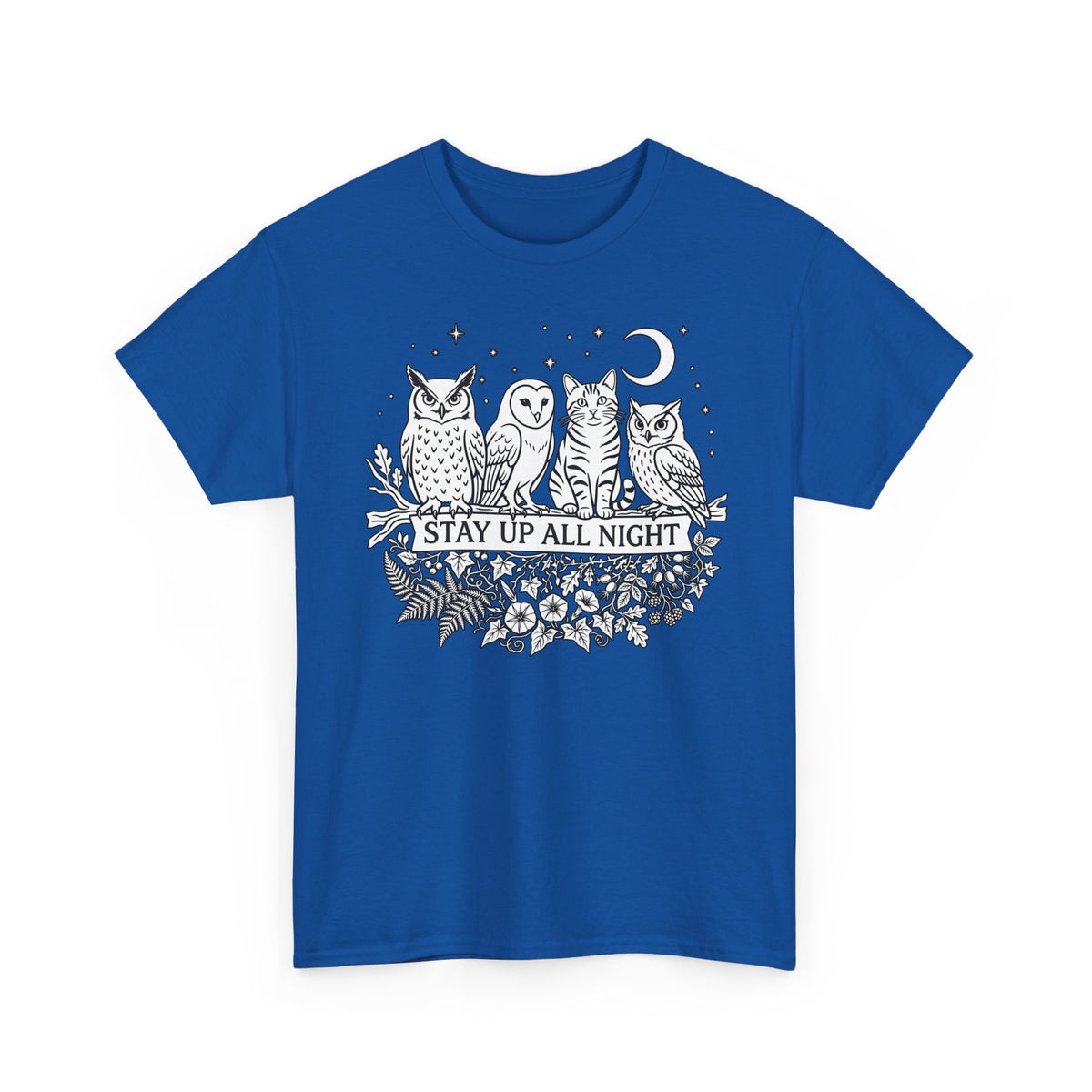 Cat Stays Up All Night T-Shirt — Cute Night Owl Cat Tee