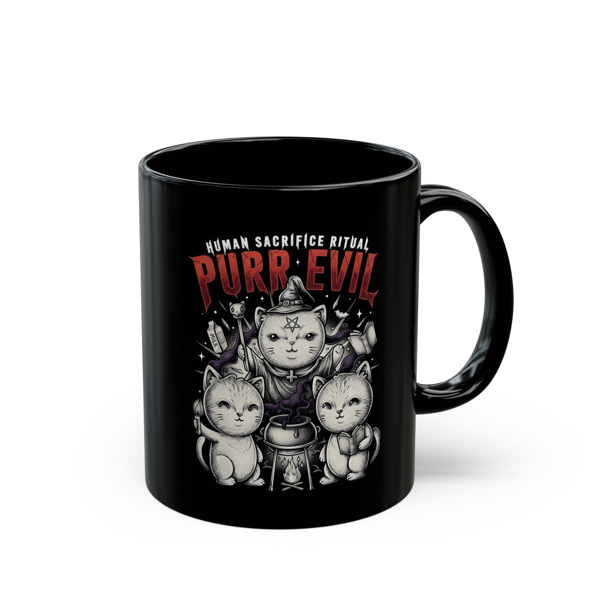 Purr Evil Witch Cats Black Mug — Spooky Alternative Magic Drinkware
