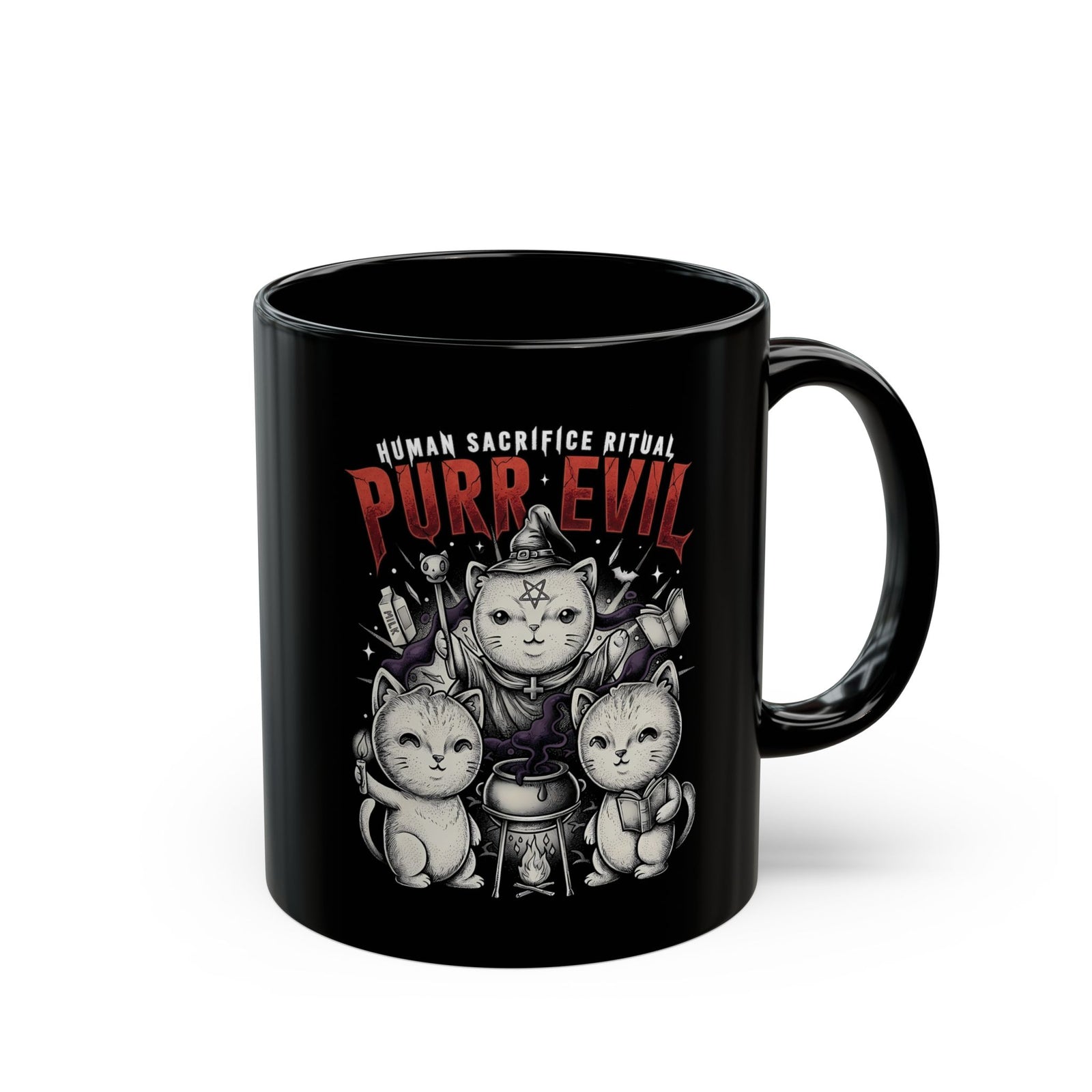 Purr Evil Witch Cats Black Mug — Spooky Alternative Magic Drinkware