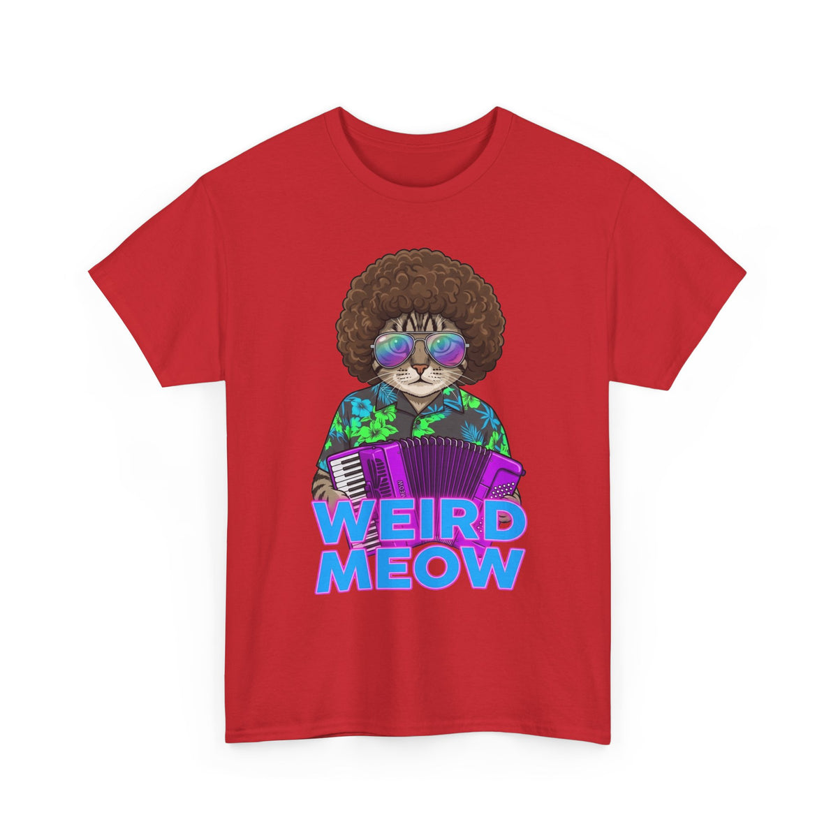 Weird Meow Cat T-Shirt — Retro Disco Cat with Accordion