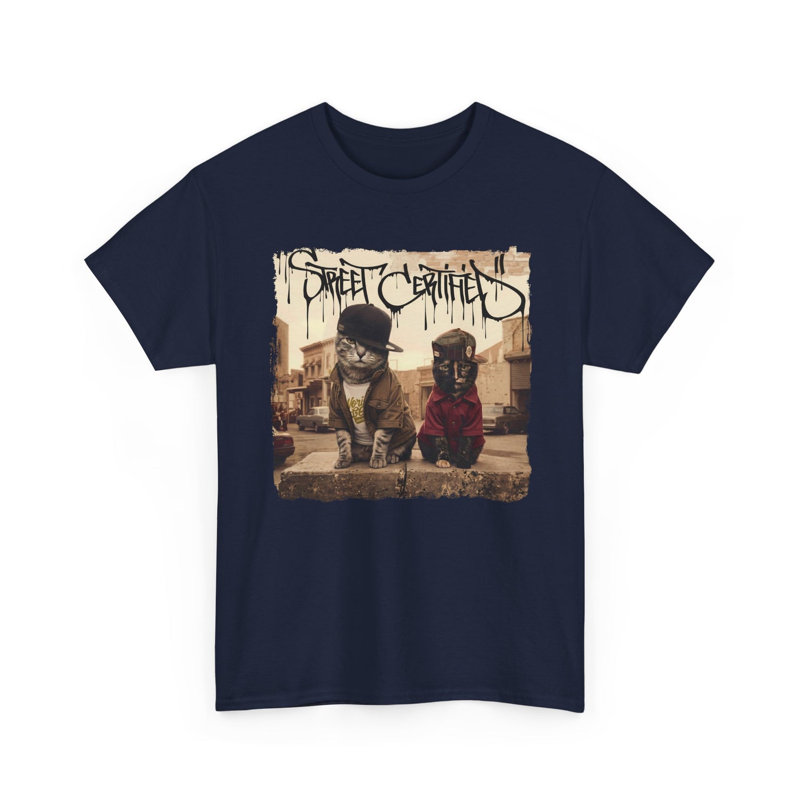 Funny Streetwear Cats "Street Certified" Retro Graphic Tee
