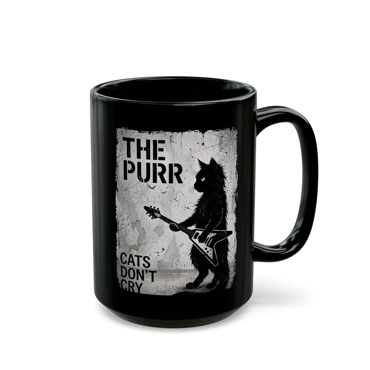 Purr Cats Don't Cry Black Mug — Cute Cat Graphic Mug