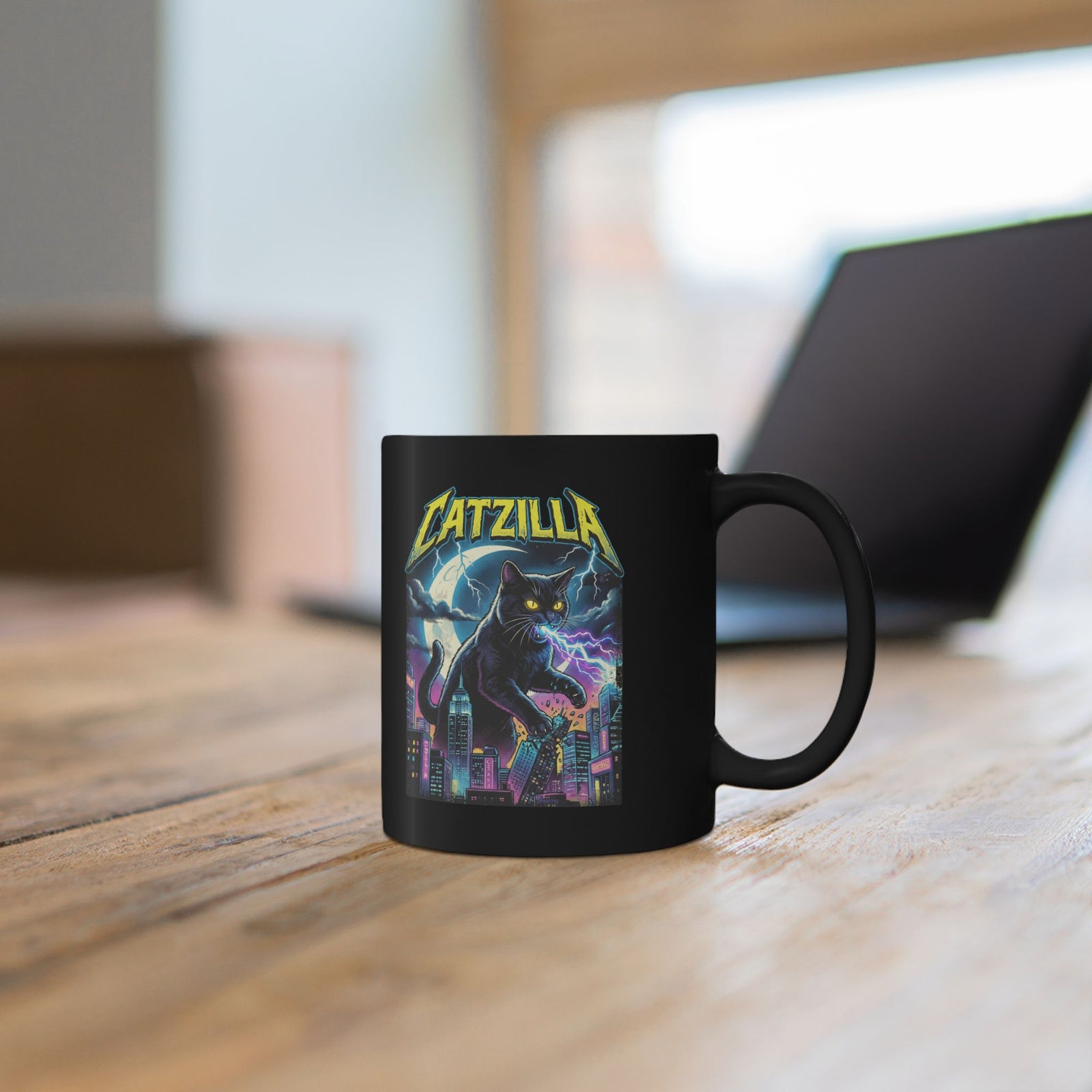 Cat Attack Black Mug — Funny Graphic Cat Mug
