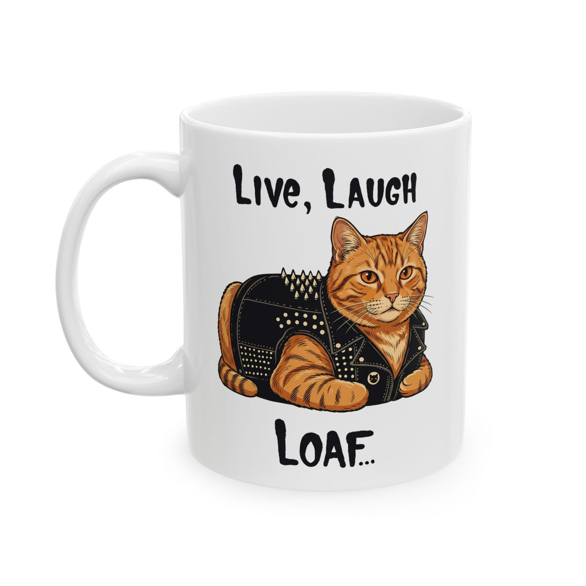 "Live, Laugh, Loaf" Punk Rock Orange Cat Ceramic Mug