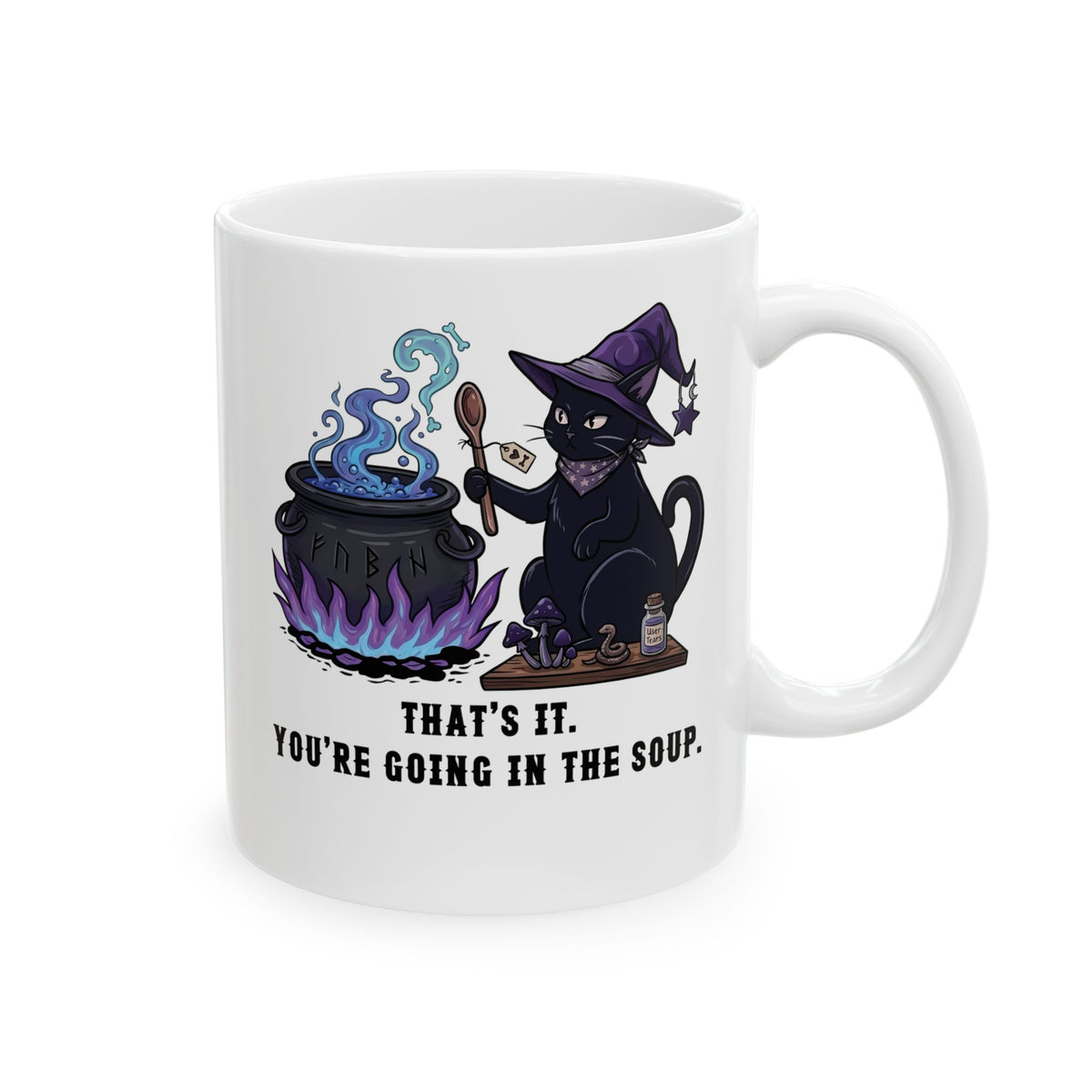 Black Cat “Purrfect Potion” Mug — Witchy Cat Graphic Ceramic Mug
