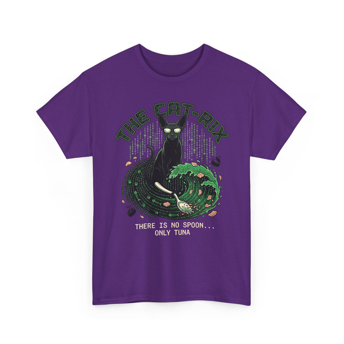 Cat T-Shirt — "There Is No Spoon... Only Tuna" Retro Wave Graphic Tee