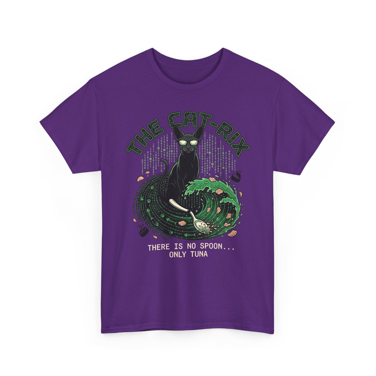 Cat T-Shirt — "There Is No Spoon... Only Tuna" Retro Wave Graphic Tee
