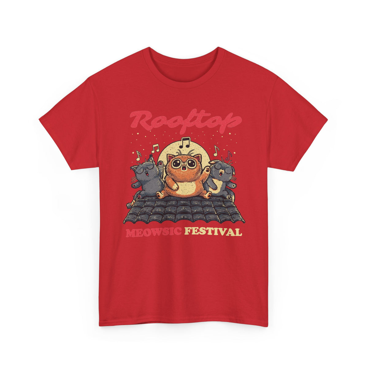 Rooftop Meowgic Festival Tee — Cute Cat Concert Graphic T-Shirt