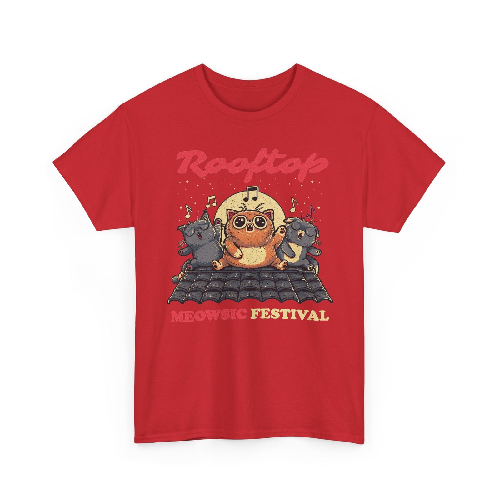 Rooftop Meowgic Festival Tee — Cute Cat Concert Graphic T-Shirt