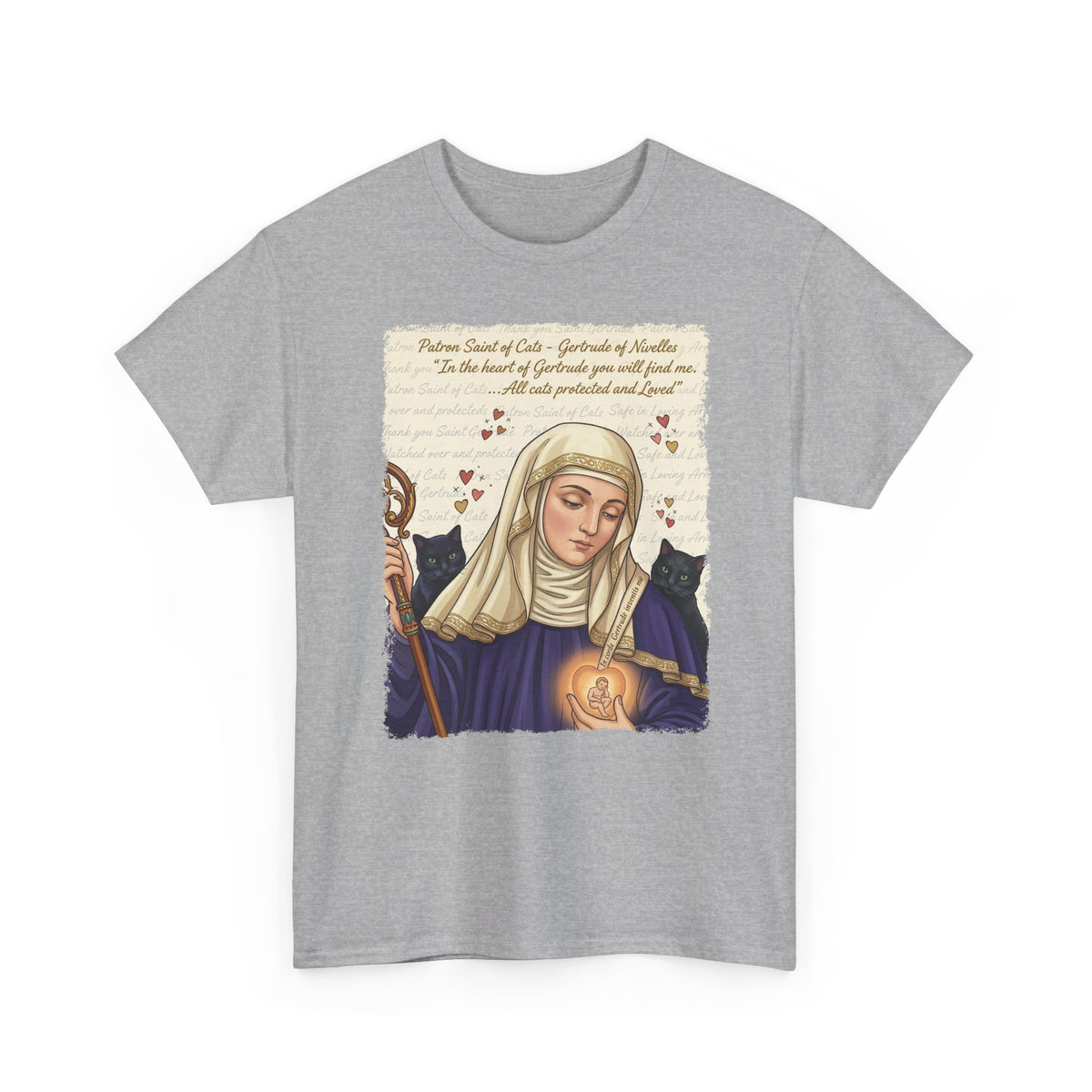 Gertrude of Nivelles "All Cats Protected and Loved" T-Shirt
