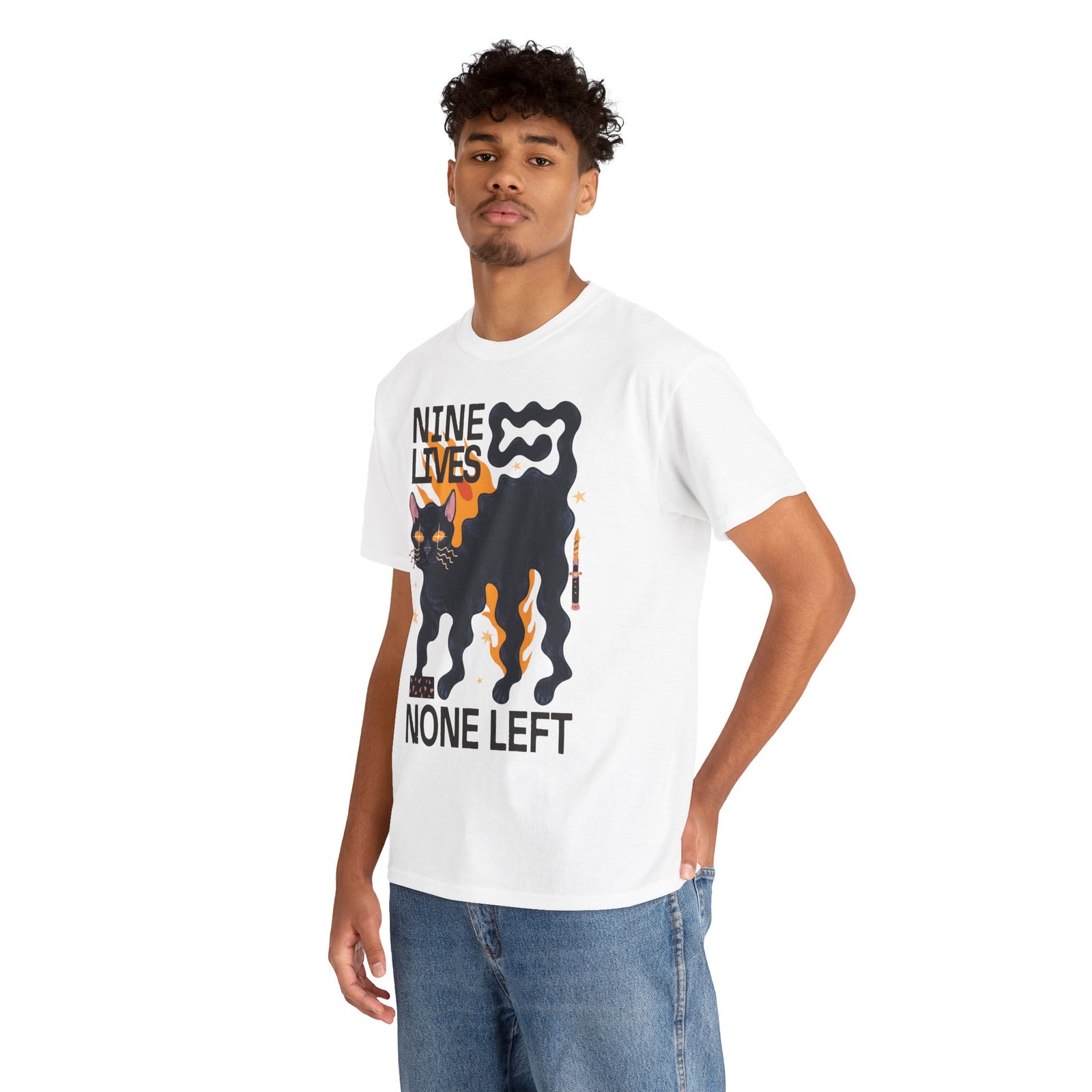 Nine Lives None Left T-Shirt — Edgy Spooky Black Cat Graphic Tee
