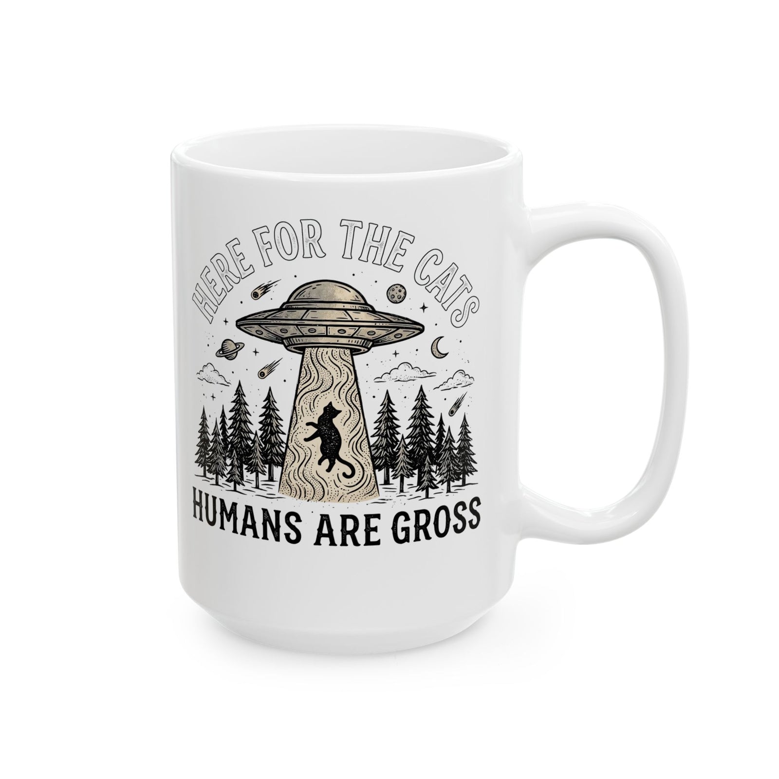 Here For The Cat Mug — 'Humans Are Gross' Cat Lover Ceramic Mug