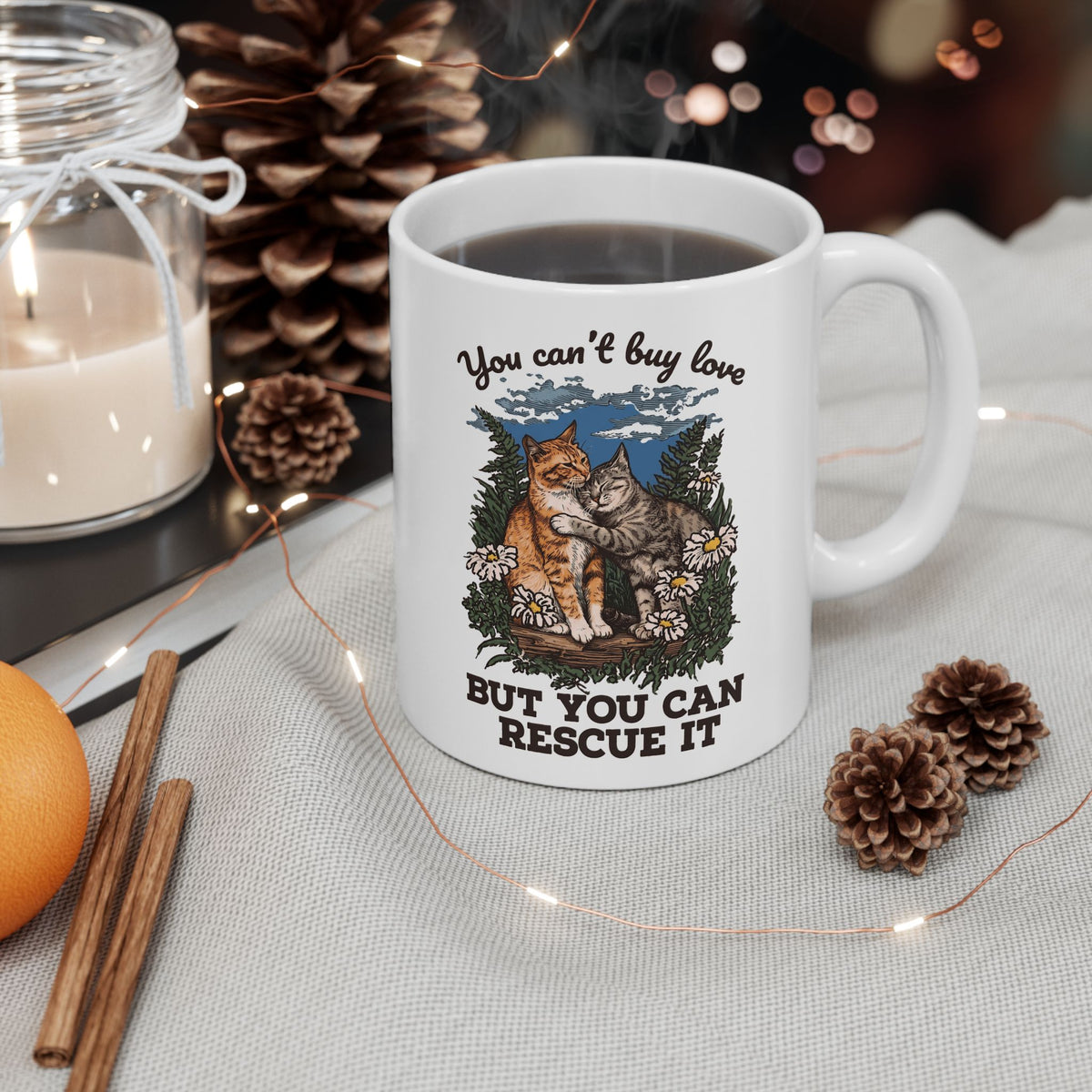 You Can't Buy Love Ceramic Mug — Sweet Rescue Cats Adoption Graphic Mug