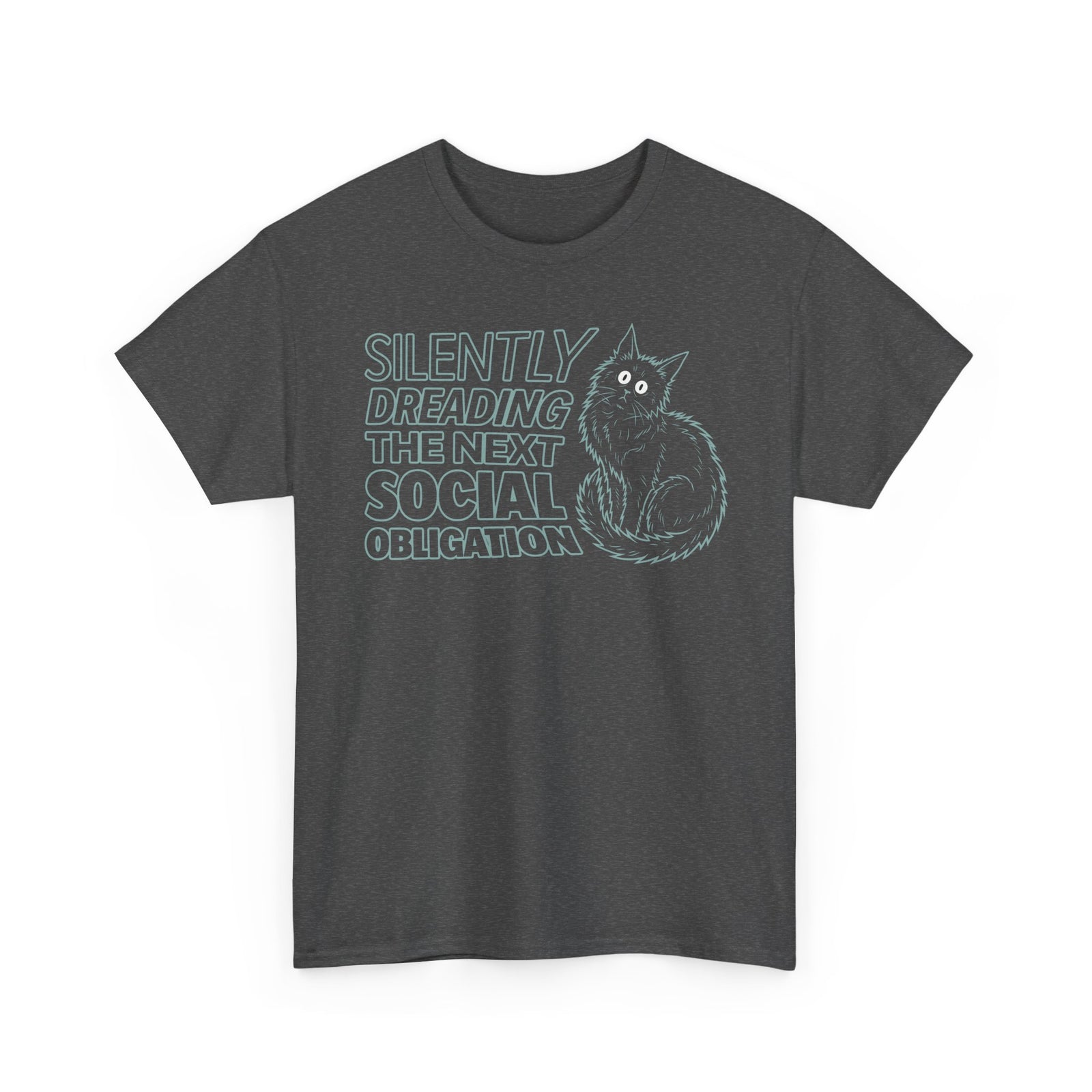 Introvert Cat T-Shirt — "Silently Dreading the Next Social Obligation"