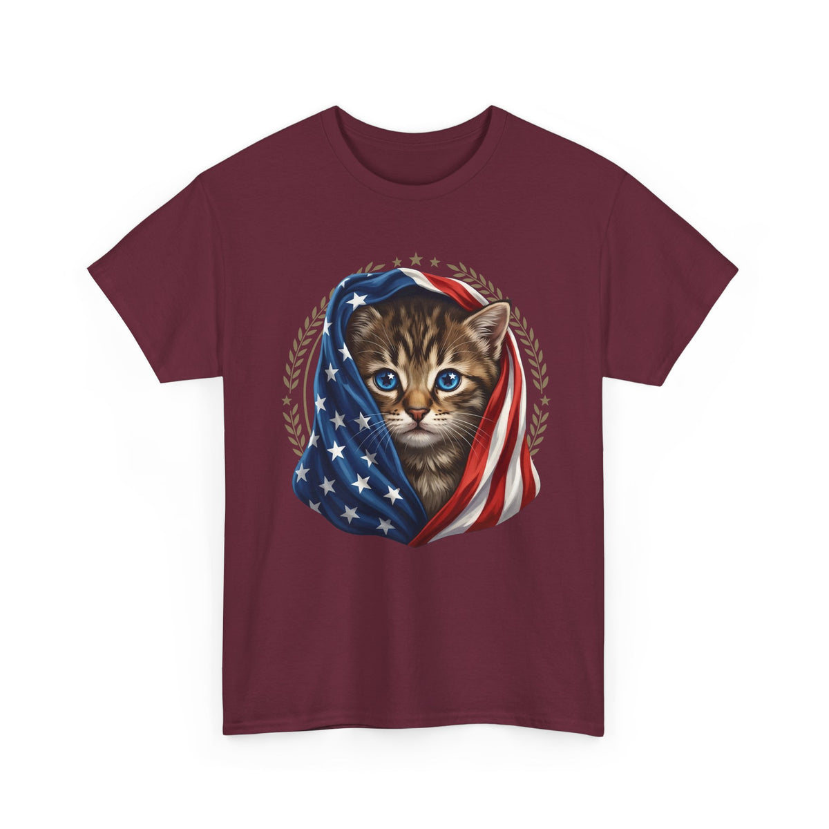 Patriotic American Flag Cat T-Shirt Cute Kitten USA Pride