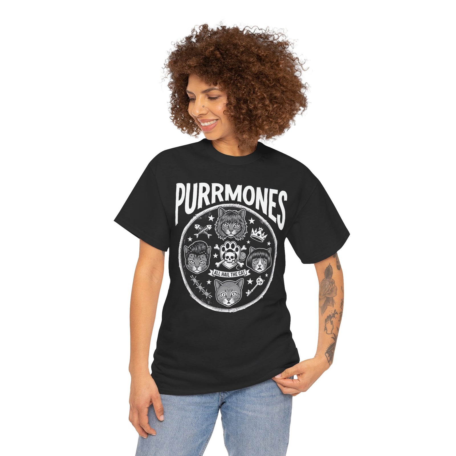 Purrmones Band Tee — Vintage Rock Cat Skull Graphic T-Shirt