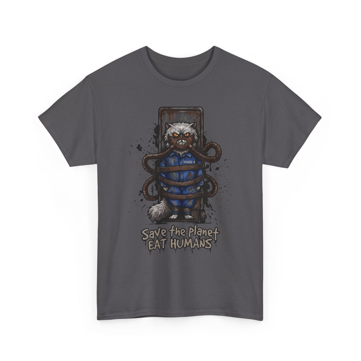 Save The Planet Eat Humans Cat T-Shirt — Horror Movie Parody Tee