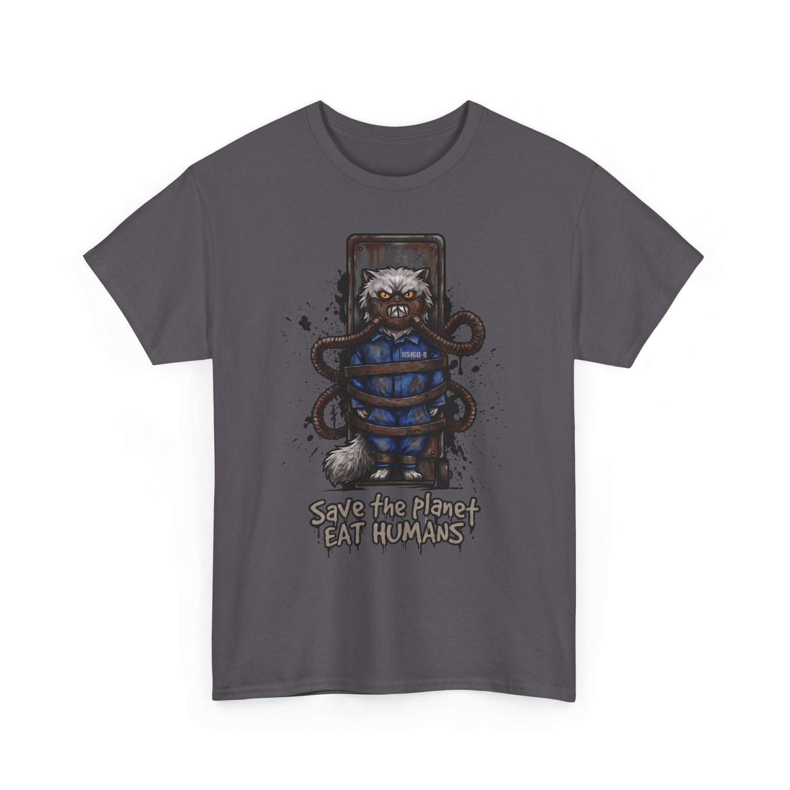 Save The Planet Eat Humans Cat T-Shirt — Horror Movie Parody Tee